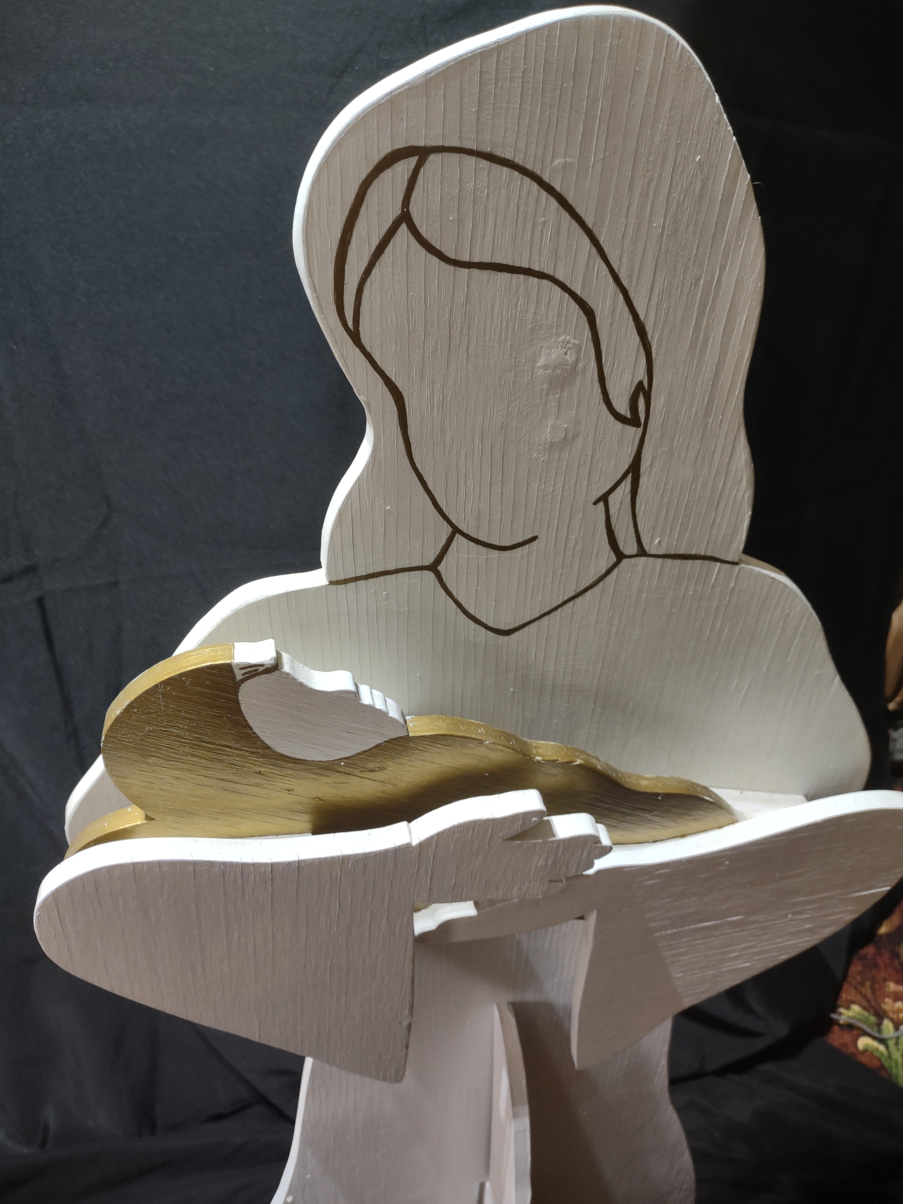 Vintage Wood Nativity Christmas Virgin Mary Christ Child White Gold Figure [4847]