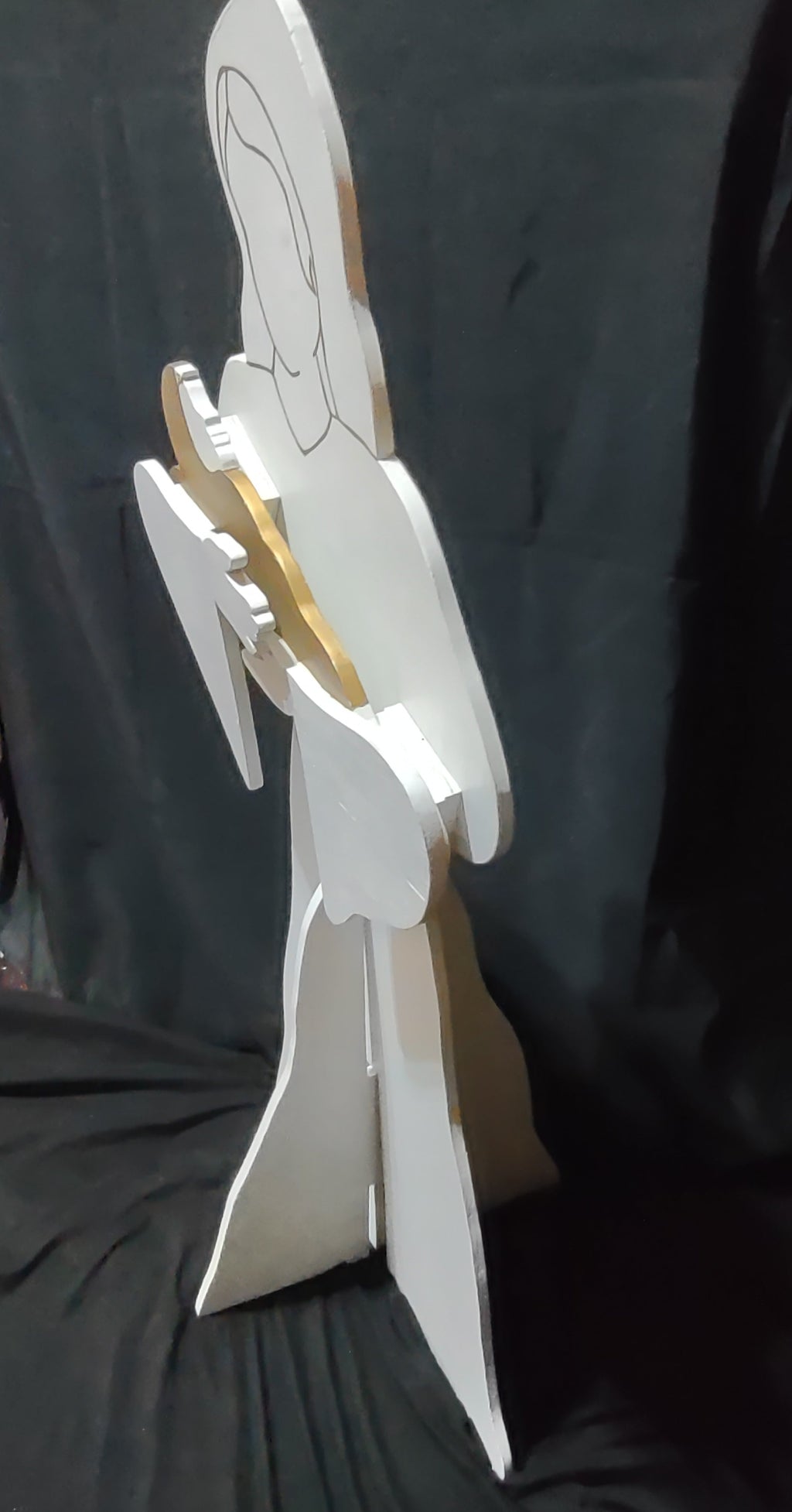 Vintage Wood Nativity Christmas Virgin Mary Christ Child White Gold Figure [4847]