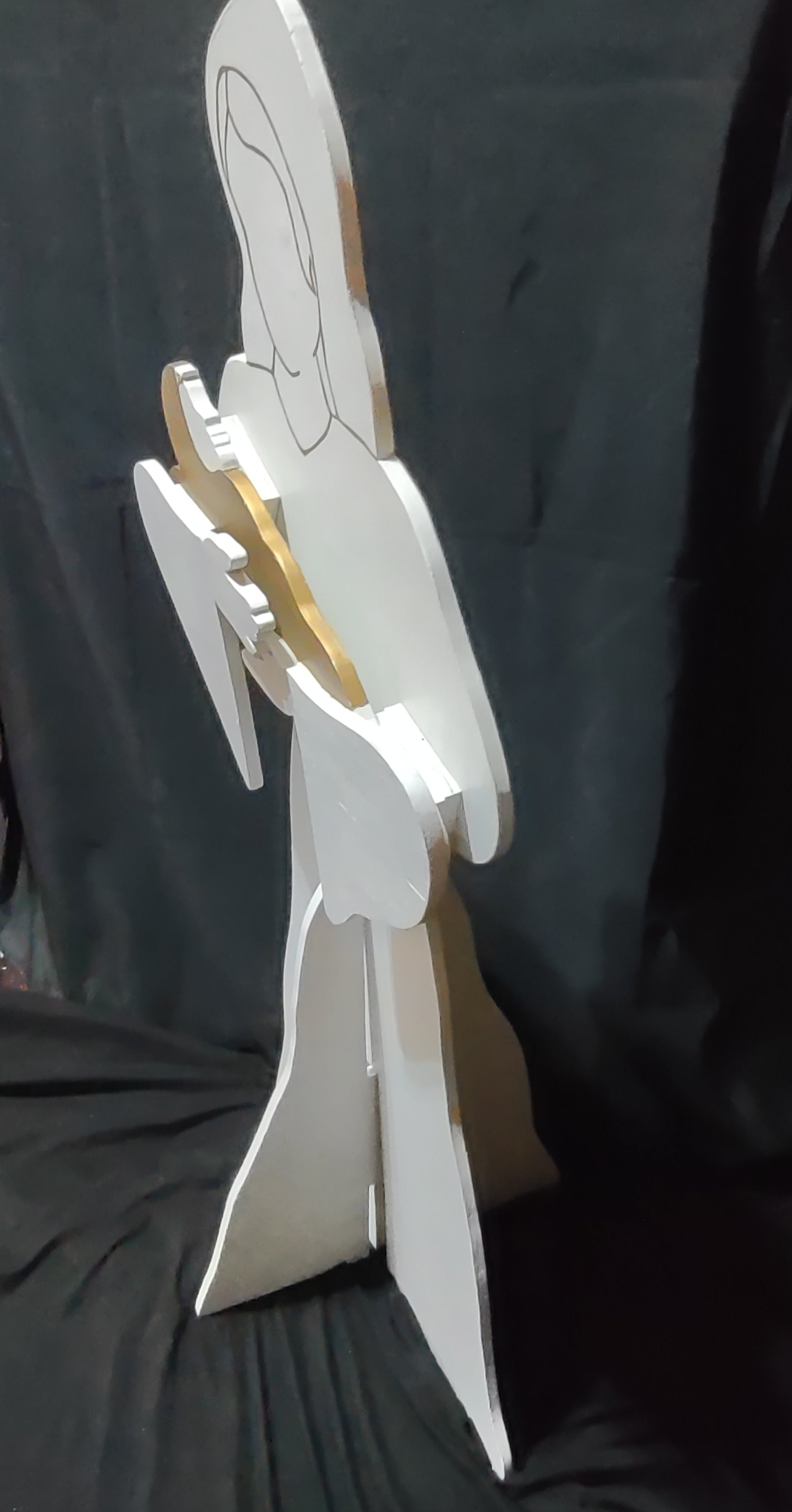 Vintage Wood Nativity Christmas Virgin Mary Christ Child White Gold Figure [4847]