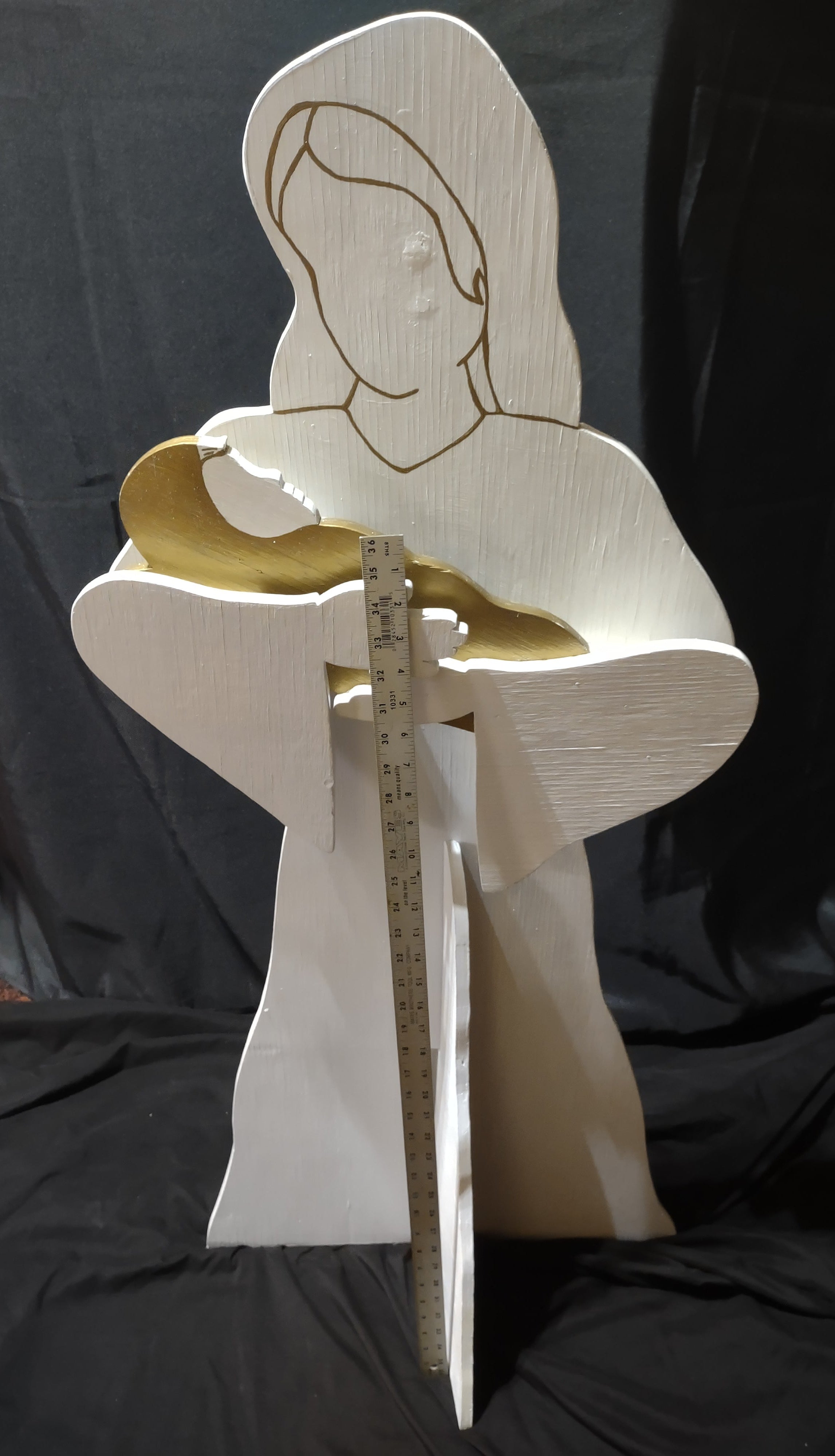 Vintage Wood Nativity Christmas Virgin Mary Christ Child White Gold Figure [4847]