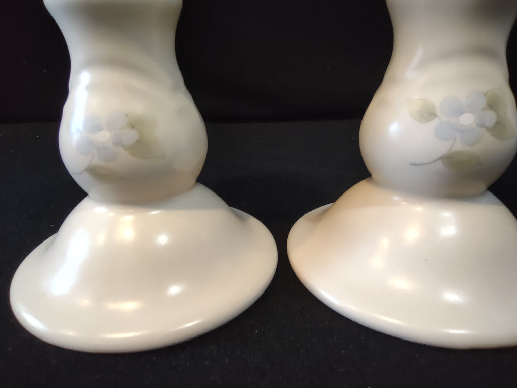 Vintage Pfaltzgraff Tea Rose Ceramic Candlestick Holders Pair Embossed Floral [6400]