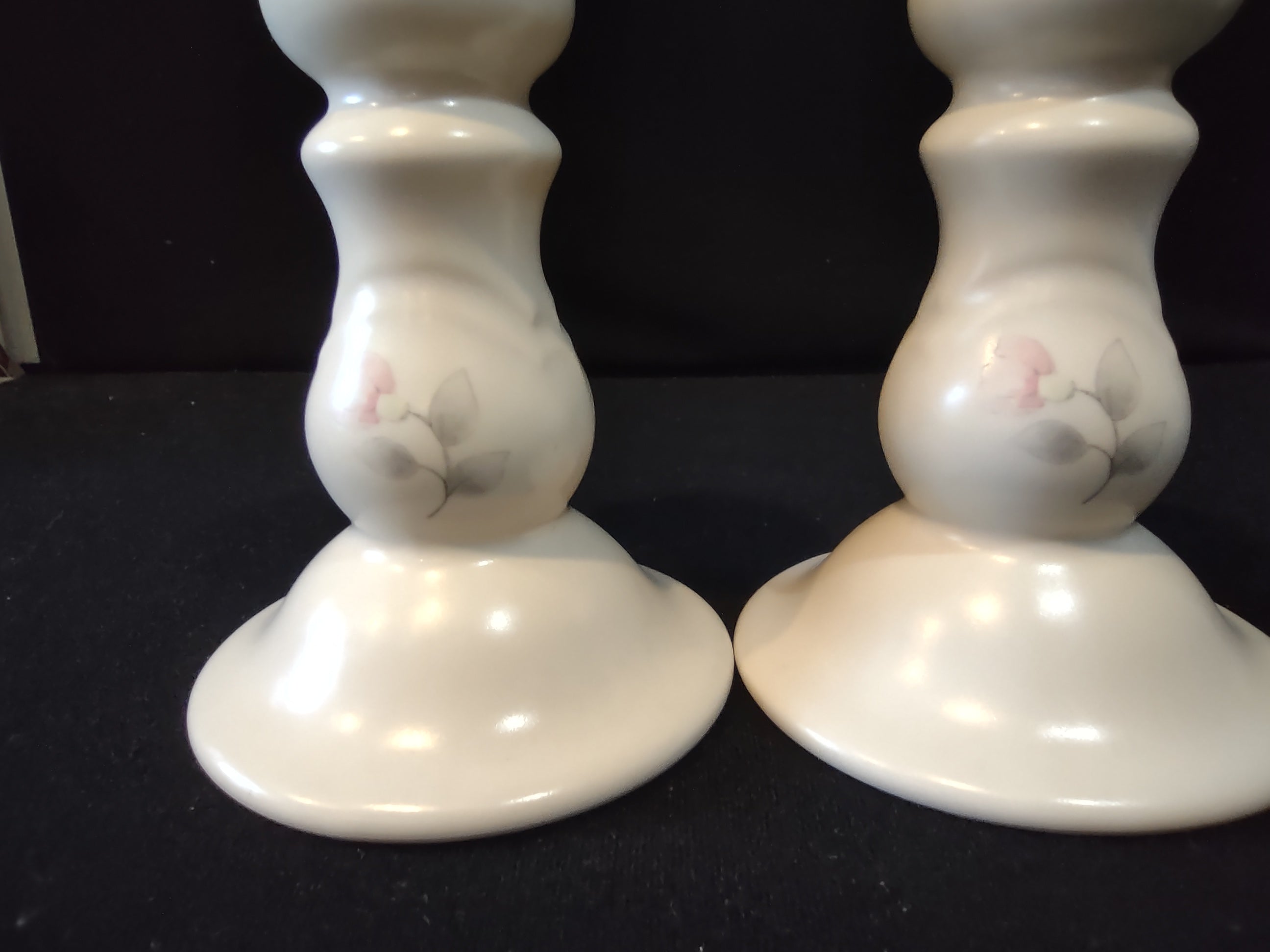 Vintage Pfaltzgraff Tea Rose Ceramic Candlestick Holders Pair Embossed Floral [6400]
