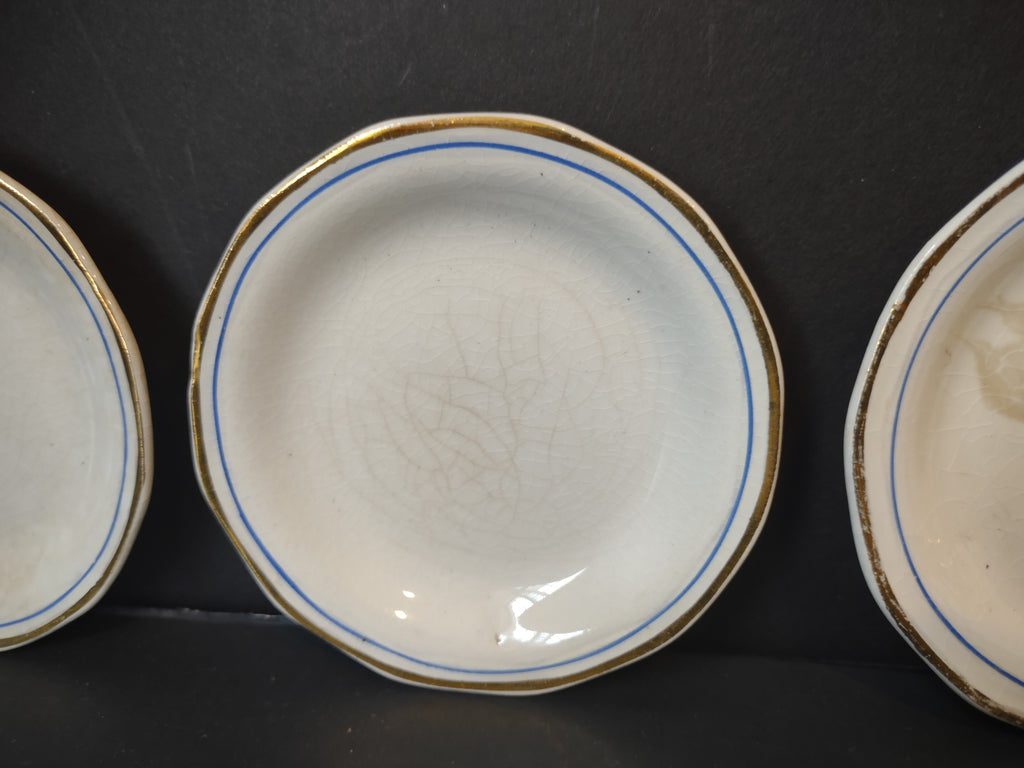 Vintage White Blue Gold Band Butter Pat Set of 6 [6473]