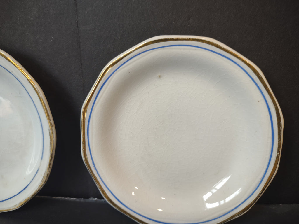 Vintage White Blue Gold Band Butter Pat Set of 6 [6473]