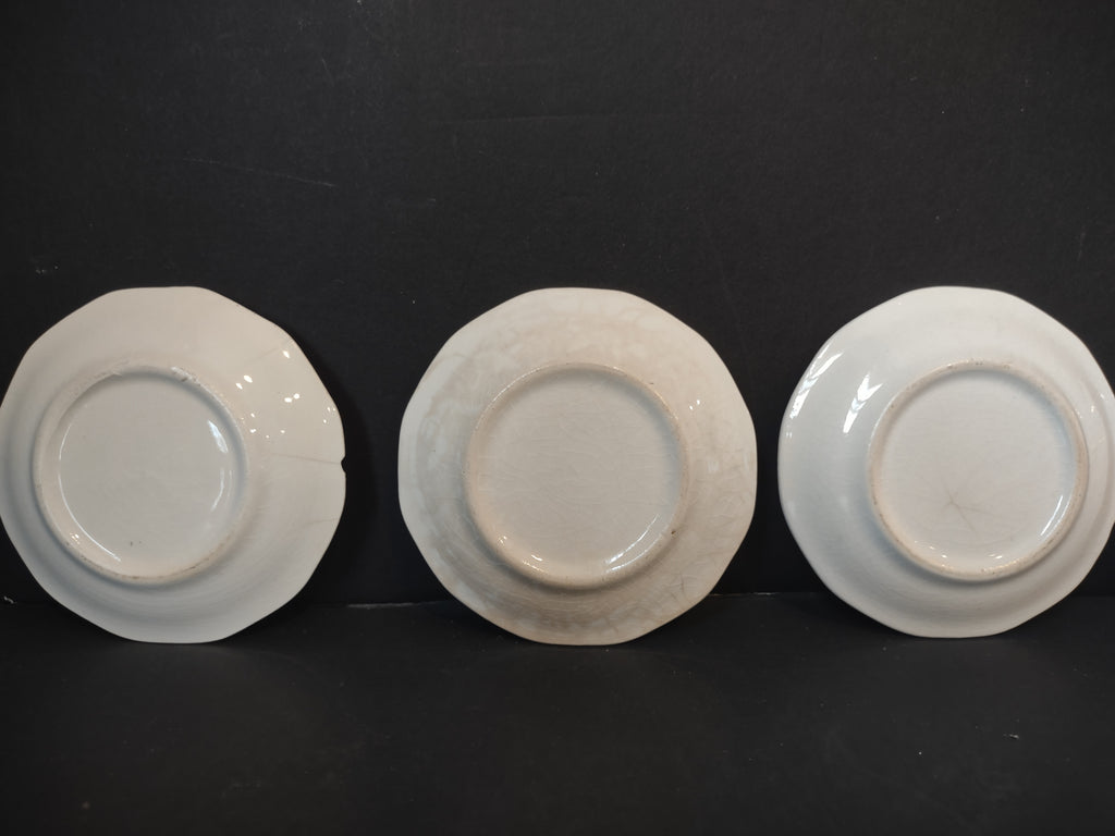 Vintage White Blue Gold Band Butter Pat Set of 6 [6473]