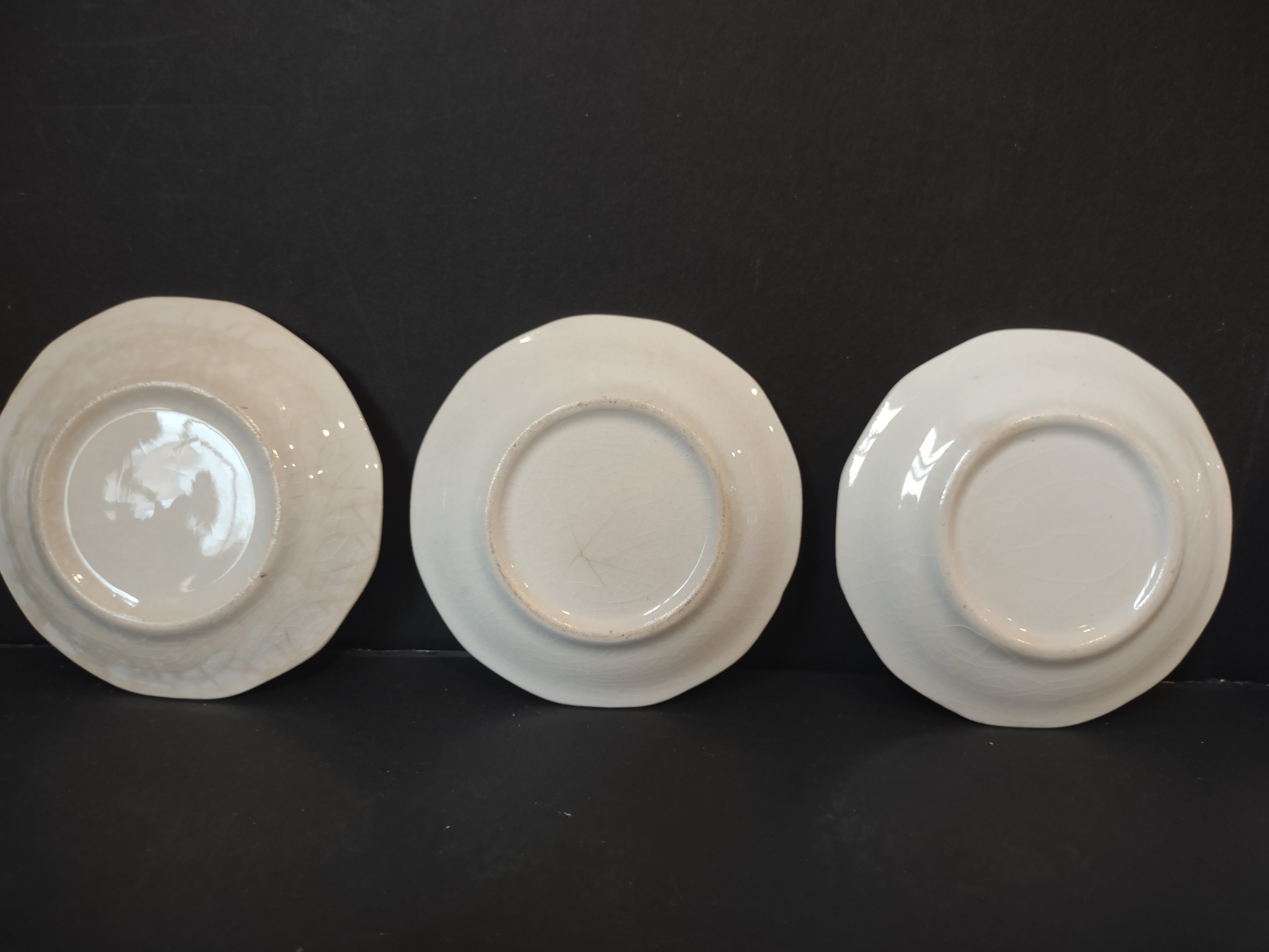 Vintage White Blue Gold Band Butter Pat Set of 6 [6473]