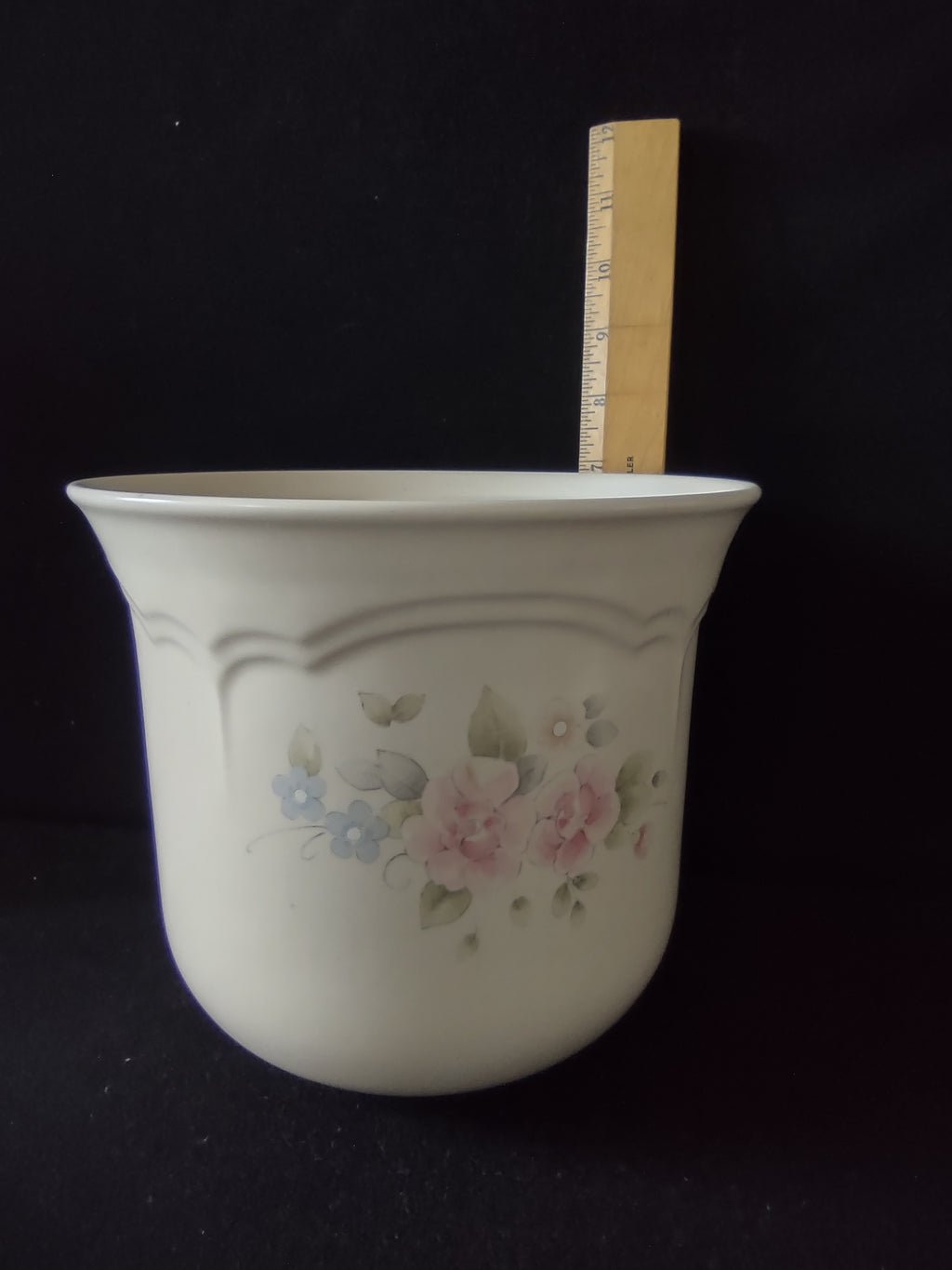 Vintage Pfaltzgraff Tea Rose Canister Pink Blue Floral Stoneware USA [6410]