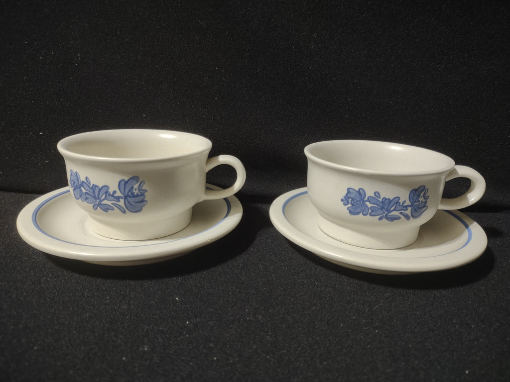 Vintage Pfaltzgraff Yorktowne Blue Floral Cup & Saucer Set of 2 [6413]