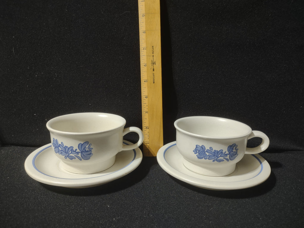 Vintage Pfaltzgraff Yorktowne Blue Floral Cup & Saucer Set of 2 [6413]
