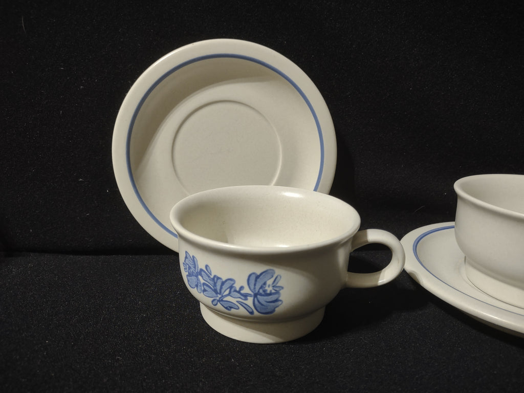 Vintage Pfaltzgraff Yorktowne Blue Floral Cup & Saucer Set of 2 [6413]