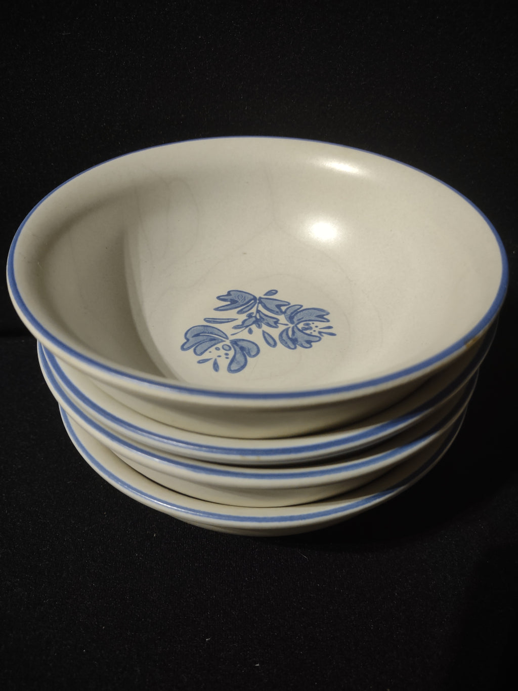 Vintage Pfaltzgraff Yorktowne Blue Floral Cereal Bowls Set of 4 [6418]