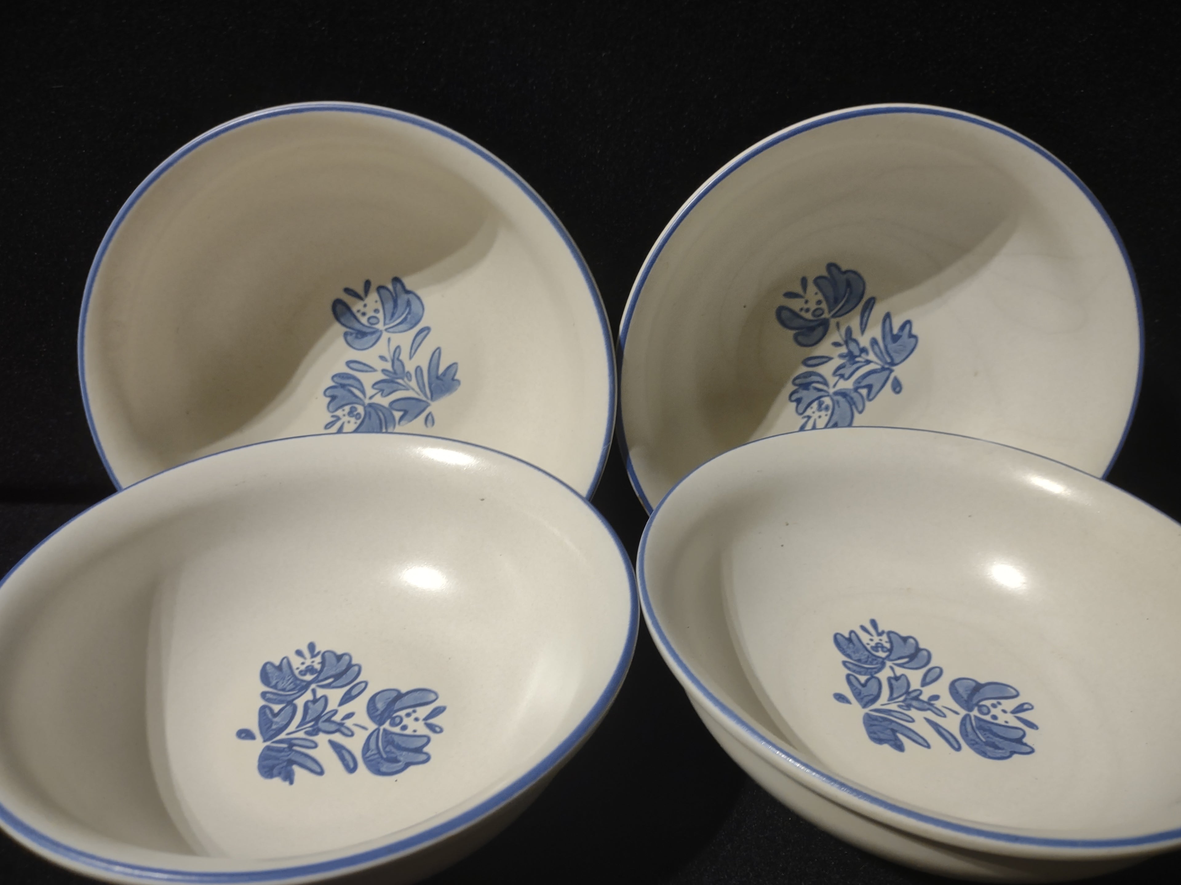Vintage Pfaltzgraff Yorktowne Blue Floral Cereal Bowls Set of 4 [6418]