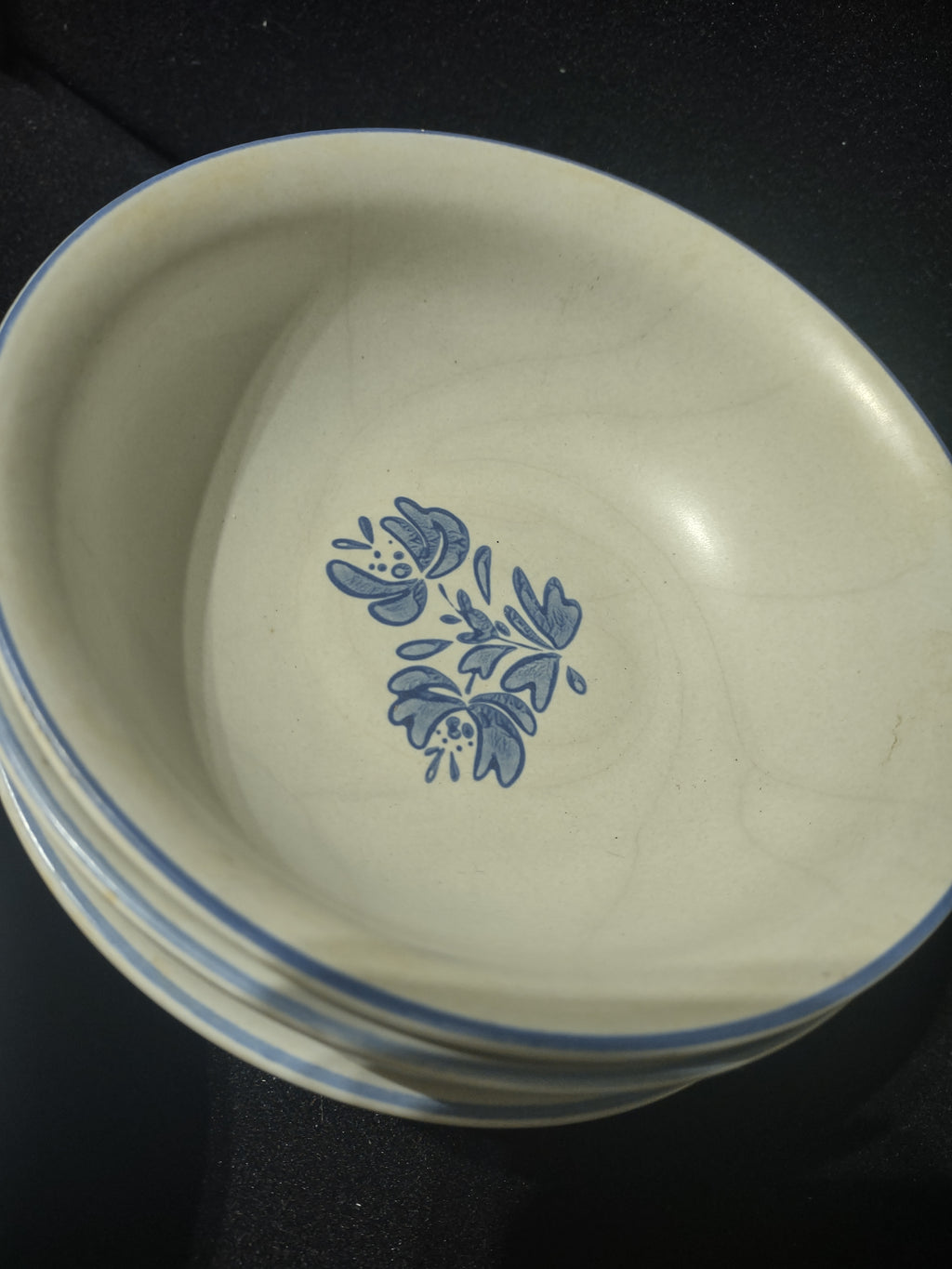 Vintage Pfaltzgraff Yorktowne Blue Tulip Floral CerealSoup Bowls Set of 4 [6419]