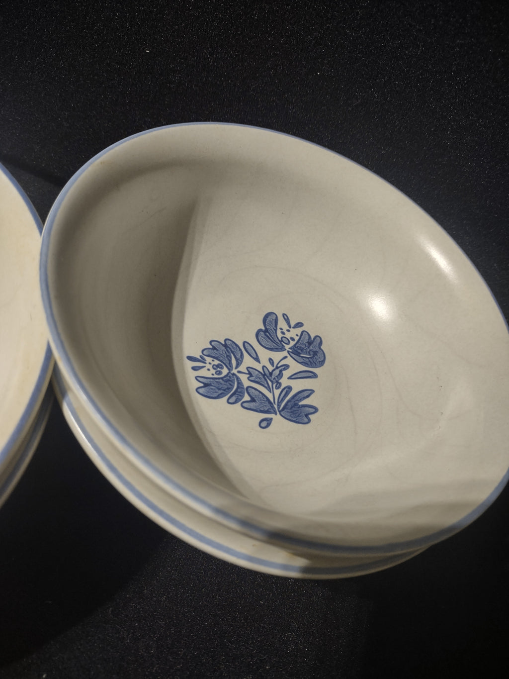 Vintage Pfaltzgraff Yorktowne Blue Tulip Floral CerealSoup Bowls Set of 4 [6419]