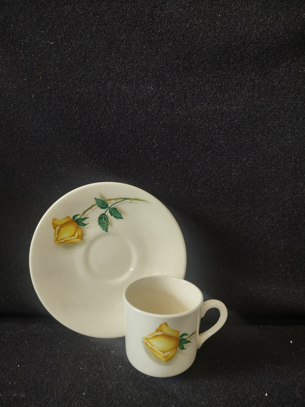 Vintage Yellow Rose Demitasse Cup Saucer Set of 4 Yellow & Green [6441]
