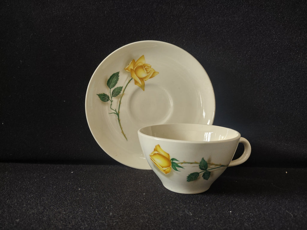 Vintage Yellow Rose Tea Cup Pair Yellow & Green [6442]