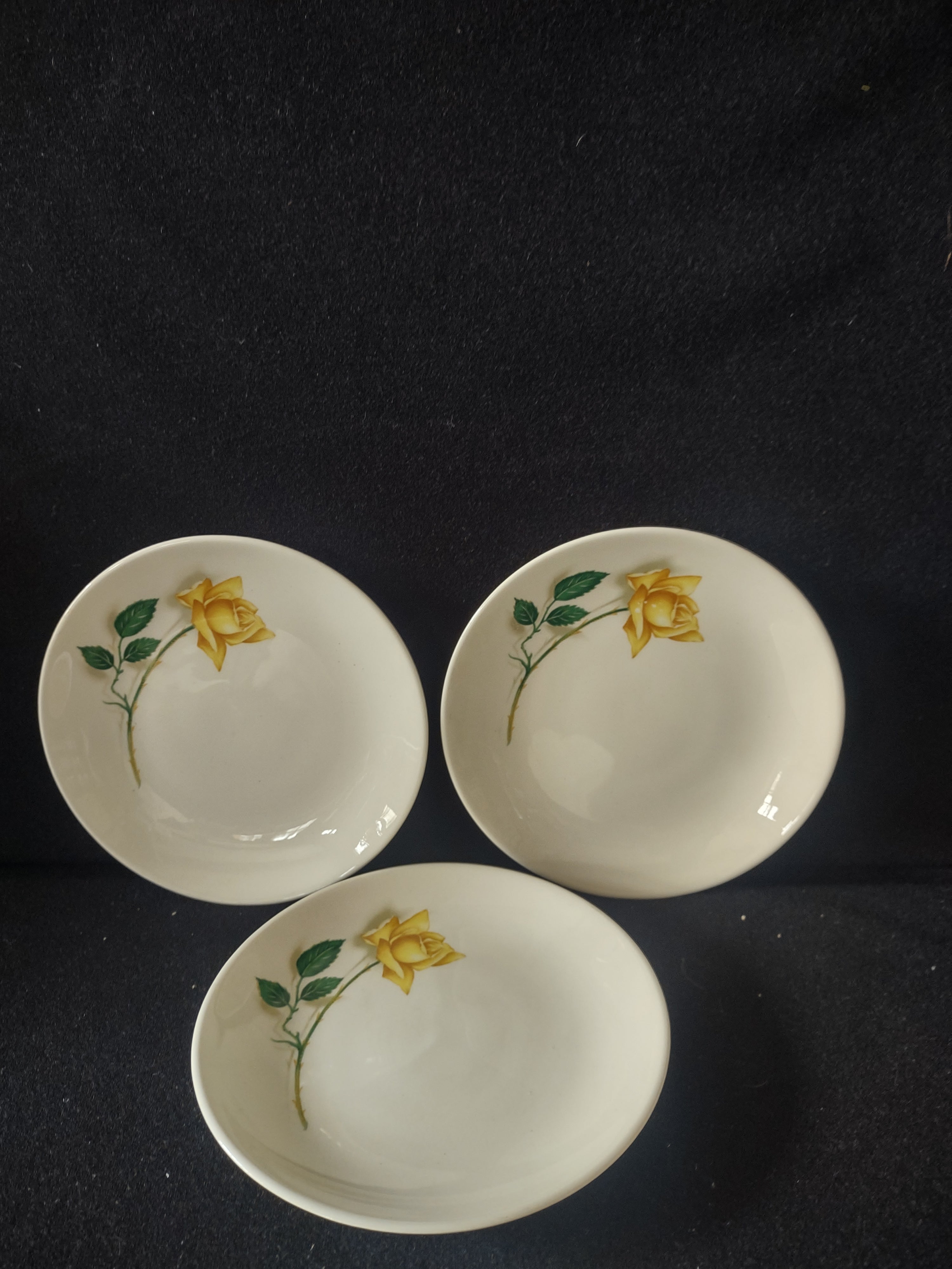 Vintage Yellow Gold Rose Bread Butter Plates Set of 3 Floral [6443]