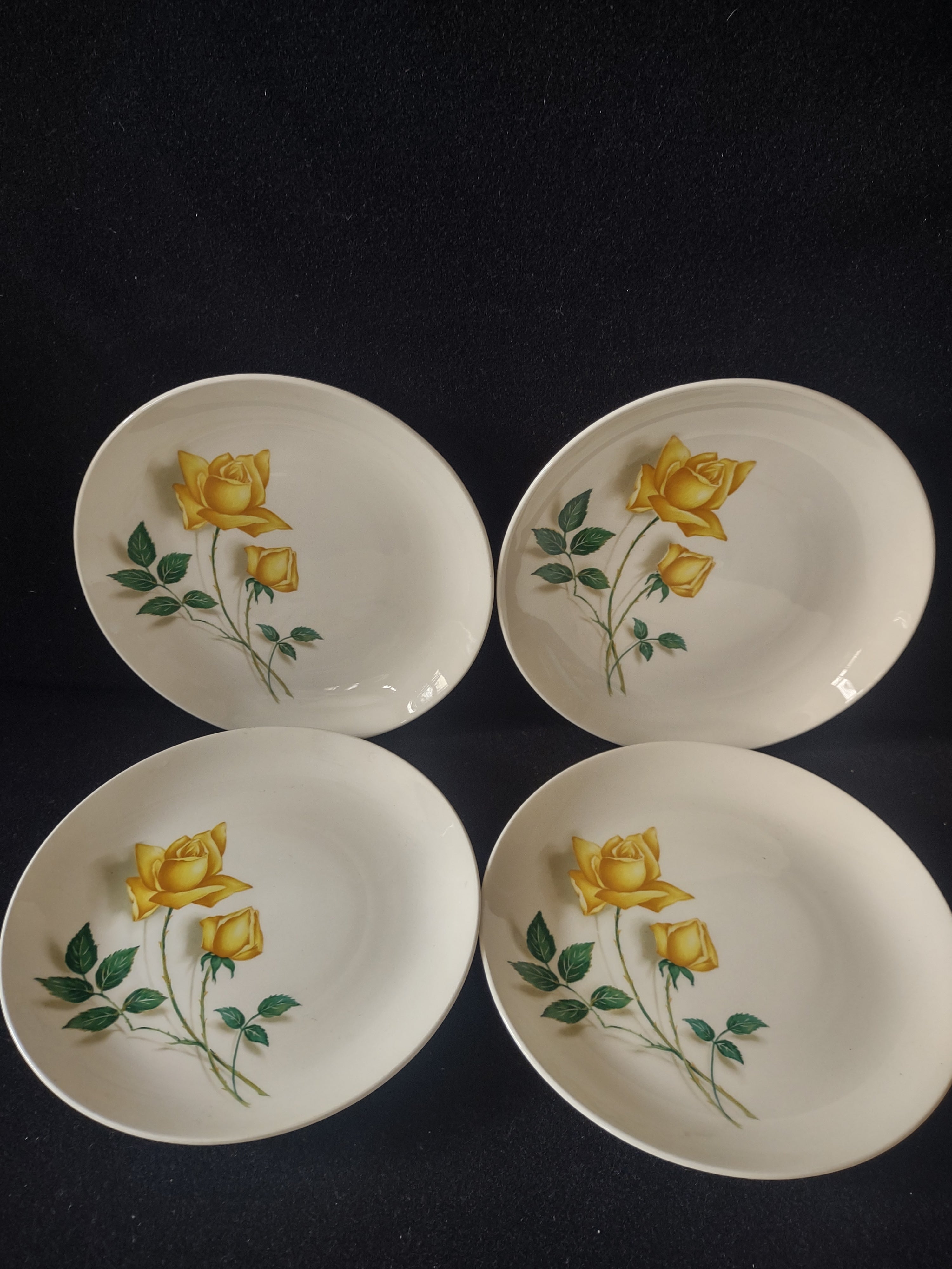 Vintage Yellow Rose Dessert Plates Set of 4 White Ceramic Floral [6445]