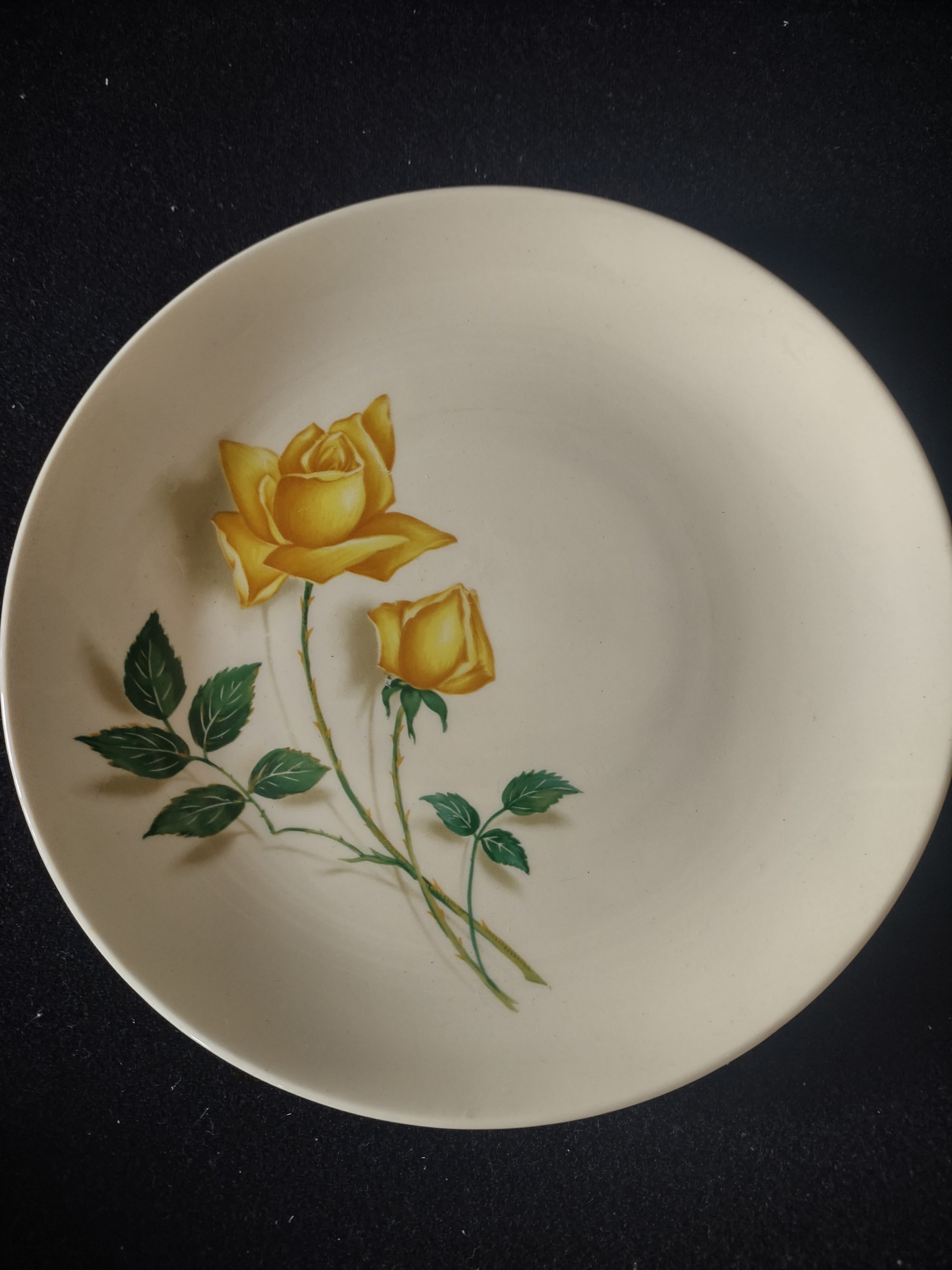 Vintage Yellow Rose Dessert Plates Set of 4 White Ceramic Floral [6445]