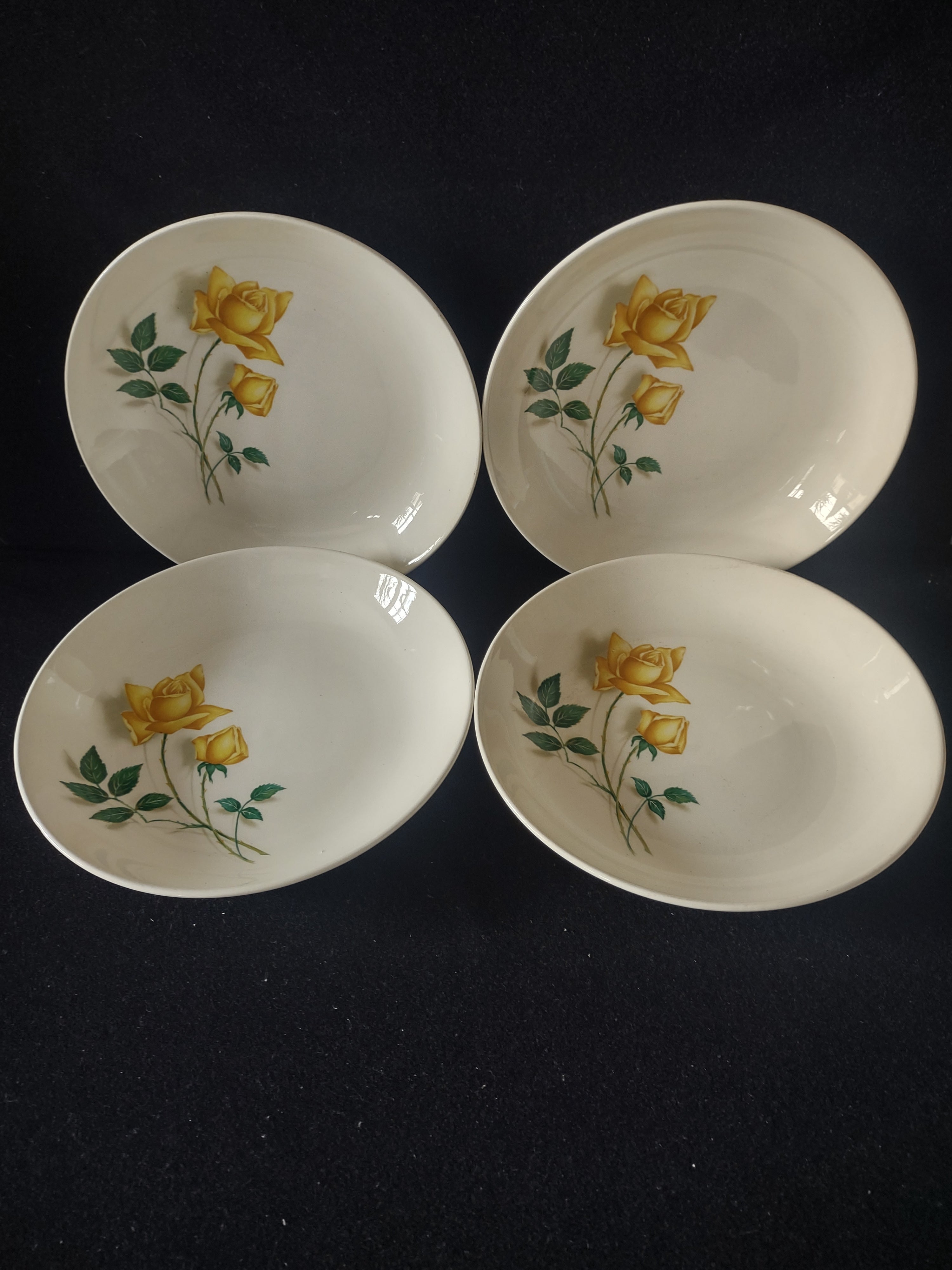 Vintage Canonsburg Pottery Yellow Rose Pasta Bowls Set of 4 [6446]