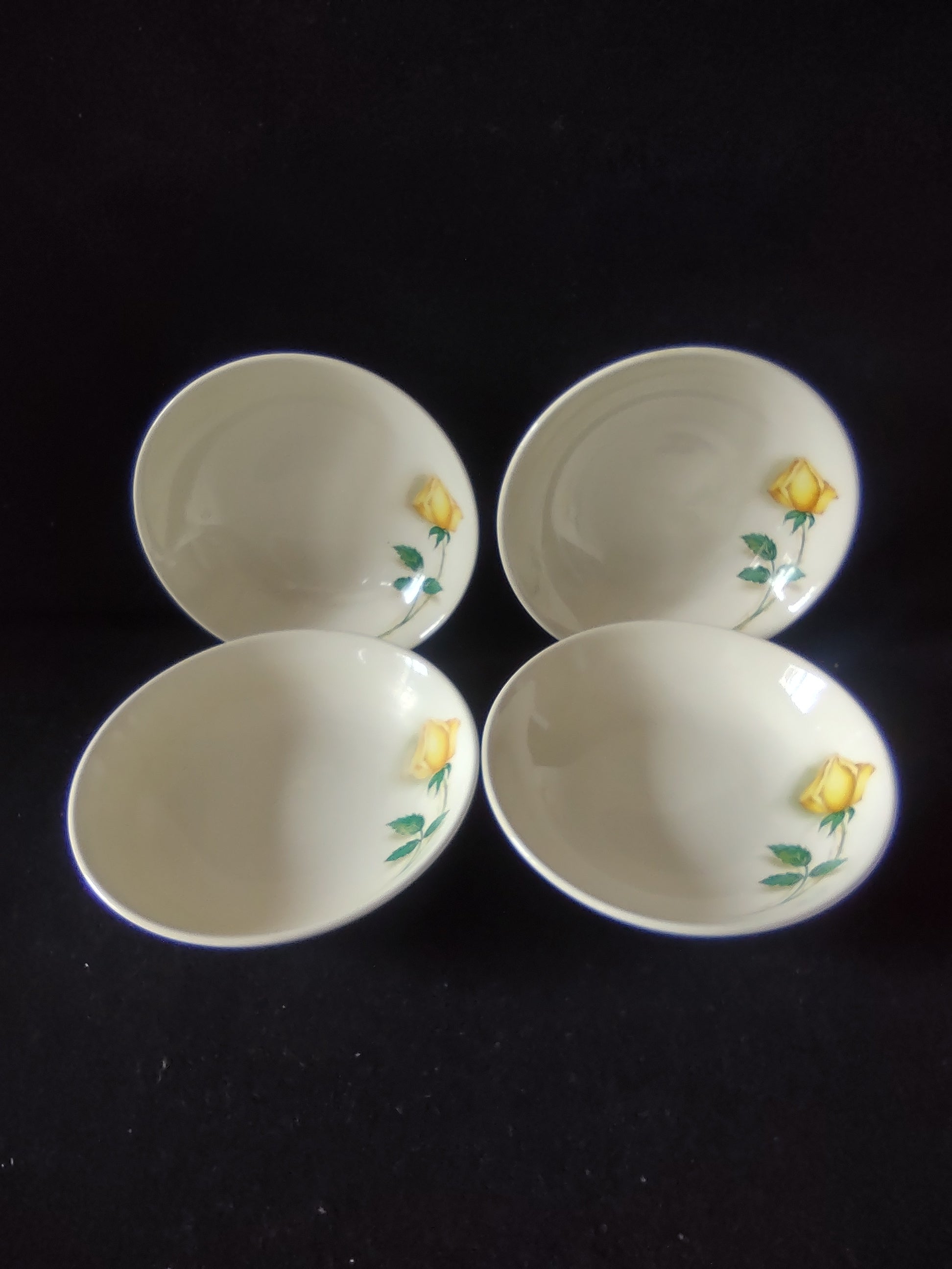 Vintage Canonsburg Pottery Yellow Rose Fruit Bowls Set of 4 [6448]