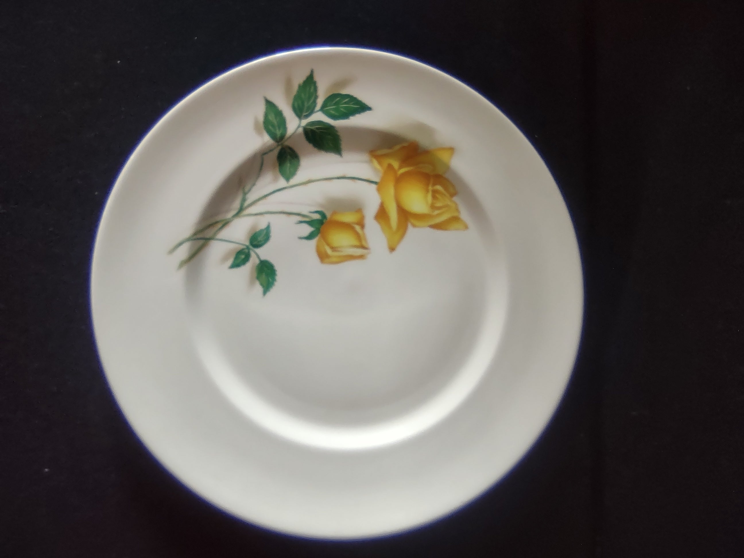 Vintage Yellow Rose Dinner Plate Ceramic White & Yellow 10.5 in [6450]