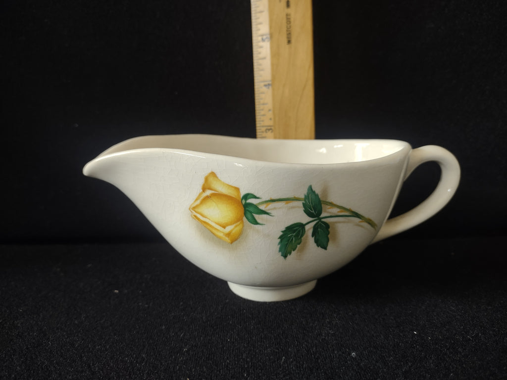 Vintage Yellow Rose Gravy Boat Ceramic USA White Cream [6454]
