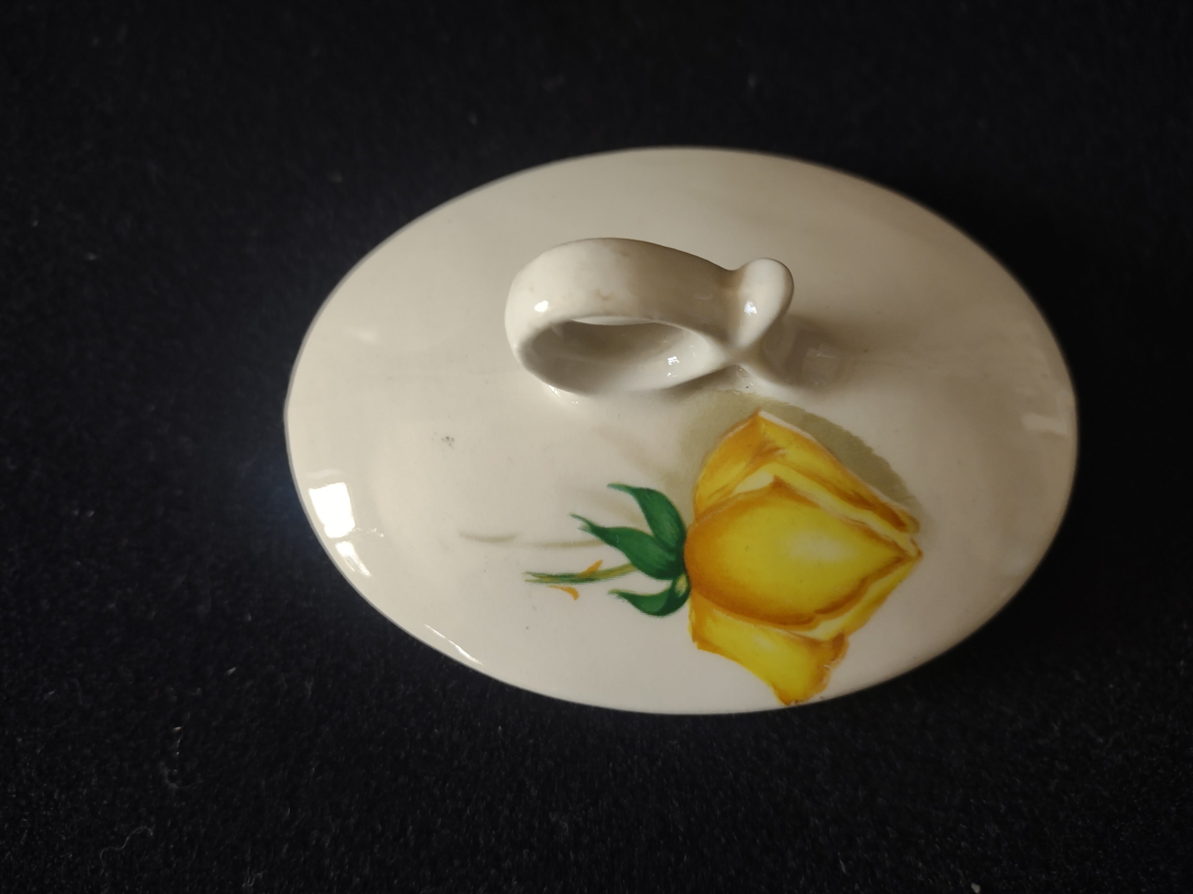 Vintage Yellow Rose Creamer & Sugar Bowl with Lid Cream Ceramic Mid-Century [6455]