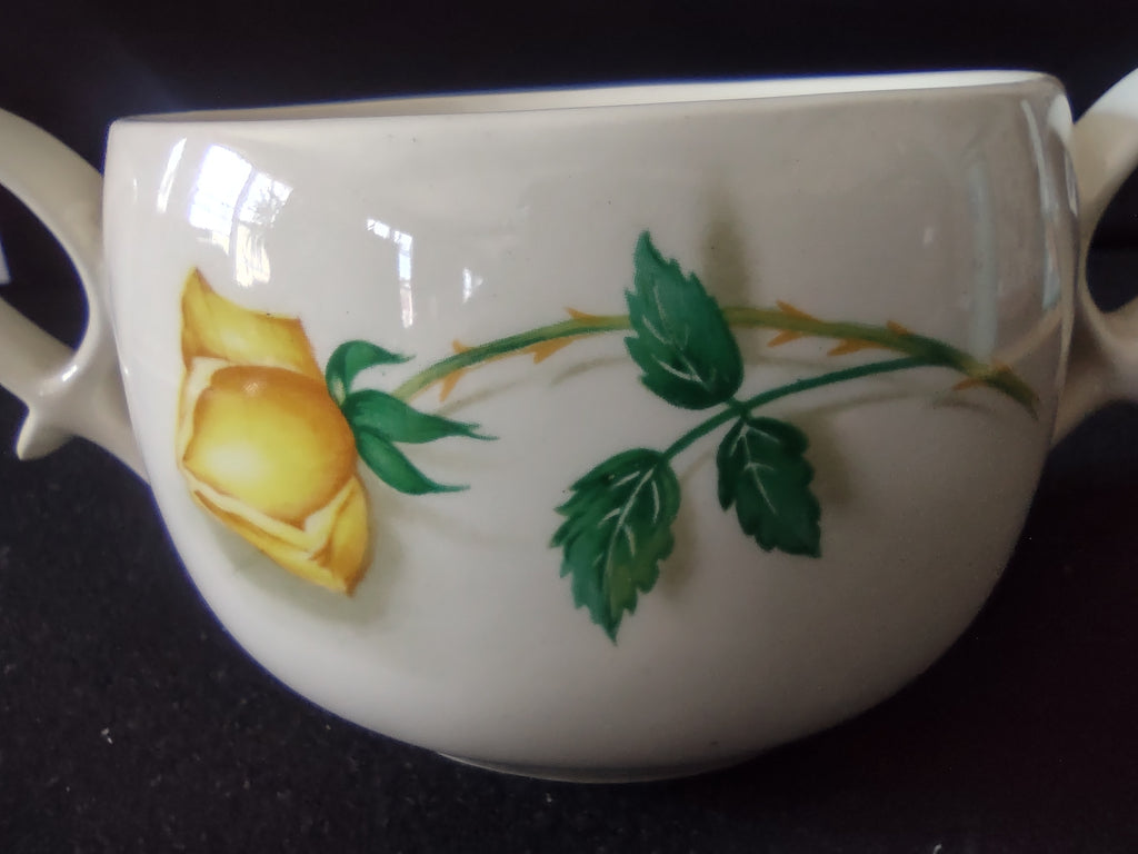 Vintage Yellow Rose Creamer & Sugar Bowl with Lid Cream Ceramic Mid-Century [6455]