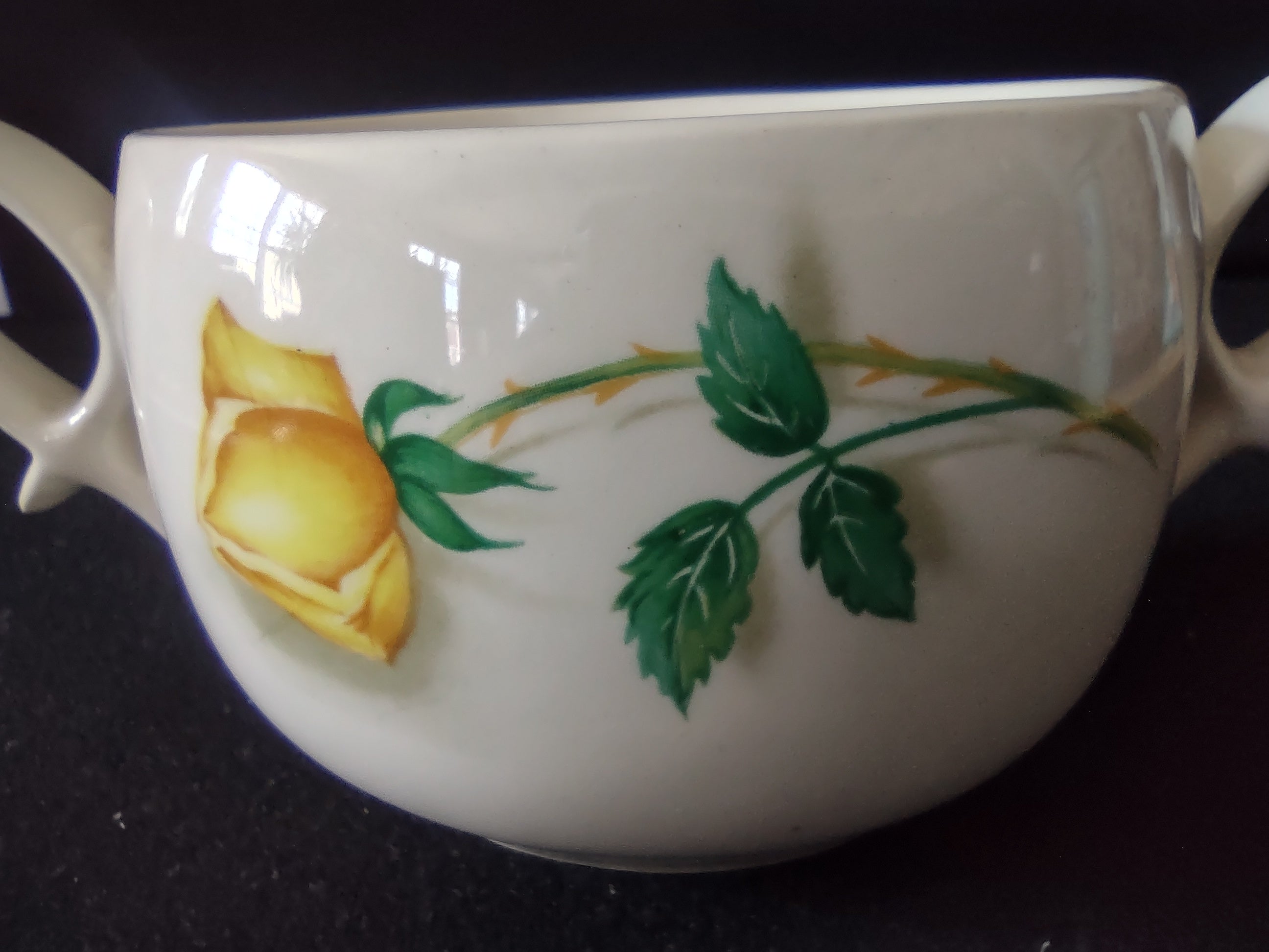 Vintage Yellow Rose Creamer & Sugar Bowl with Lid Cream Ceramic Mid-Century [6455]