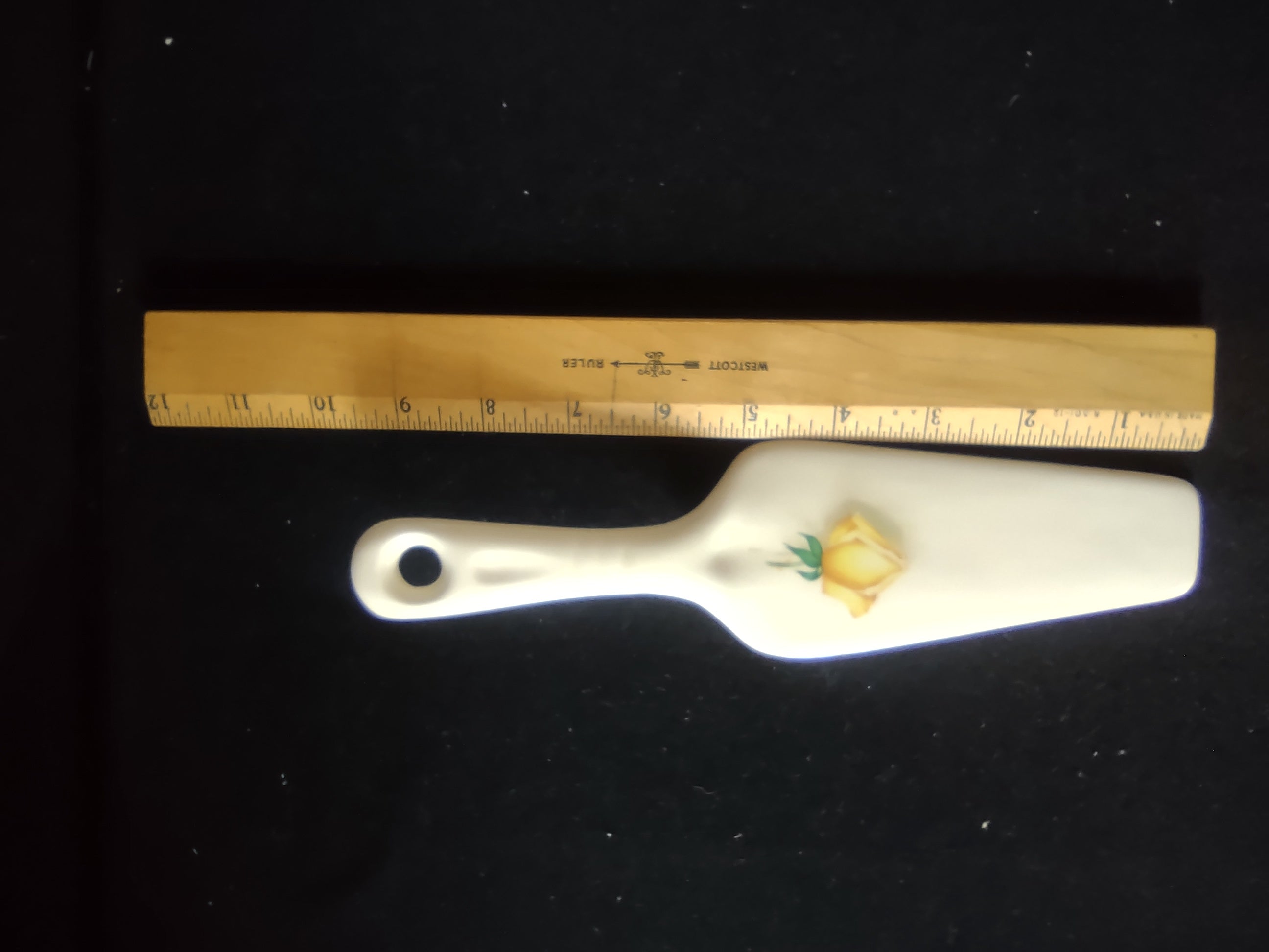 Vintage Yellow Rose Ceramic Cake Server Pie Spatula Cream Floral [6456]