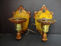 Vintage Art Deco Wall Sconces Pair Gold Brown Polychrome Cast Metal [6471]