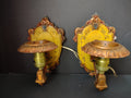 Vintage Art Deco Wall Sconces Pair Yellow Gold Riddle Co USA Cast Metal [6472]