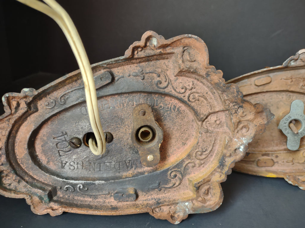 Vintage Art Deco Wall Sconces Pair Yellow Gold Riddle Co USA Cast Metal [6472]