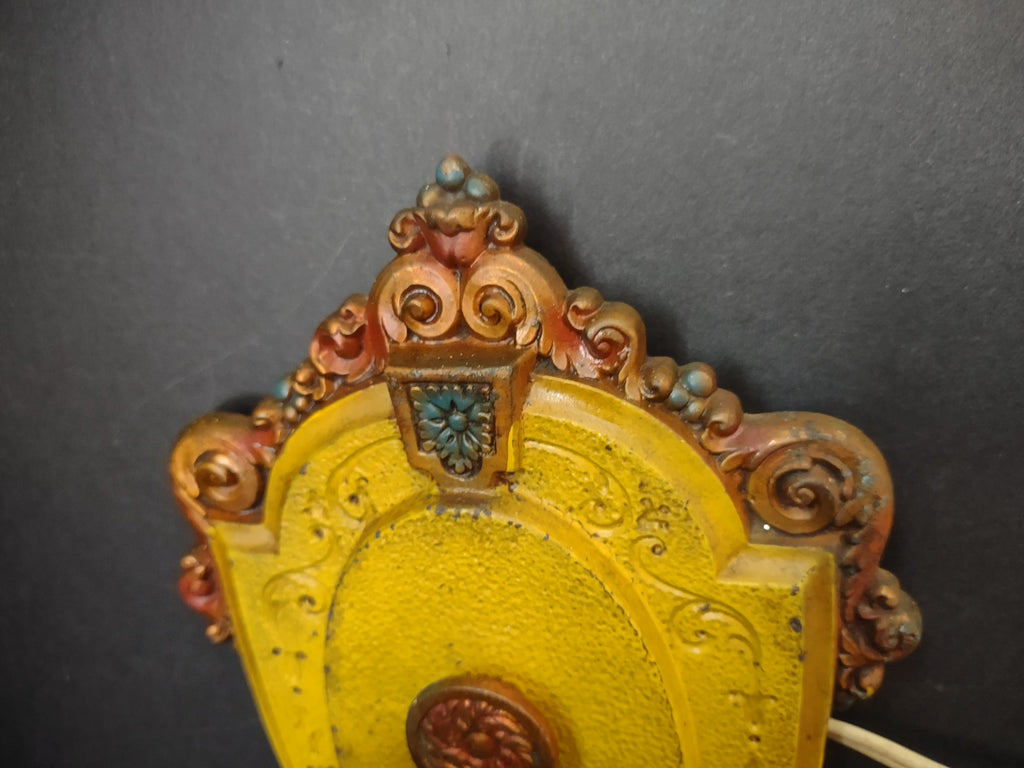 Vintage Art Deco Wall Sconces Pair Yellow Gold Riddle Co USA Cast Metal [6472]