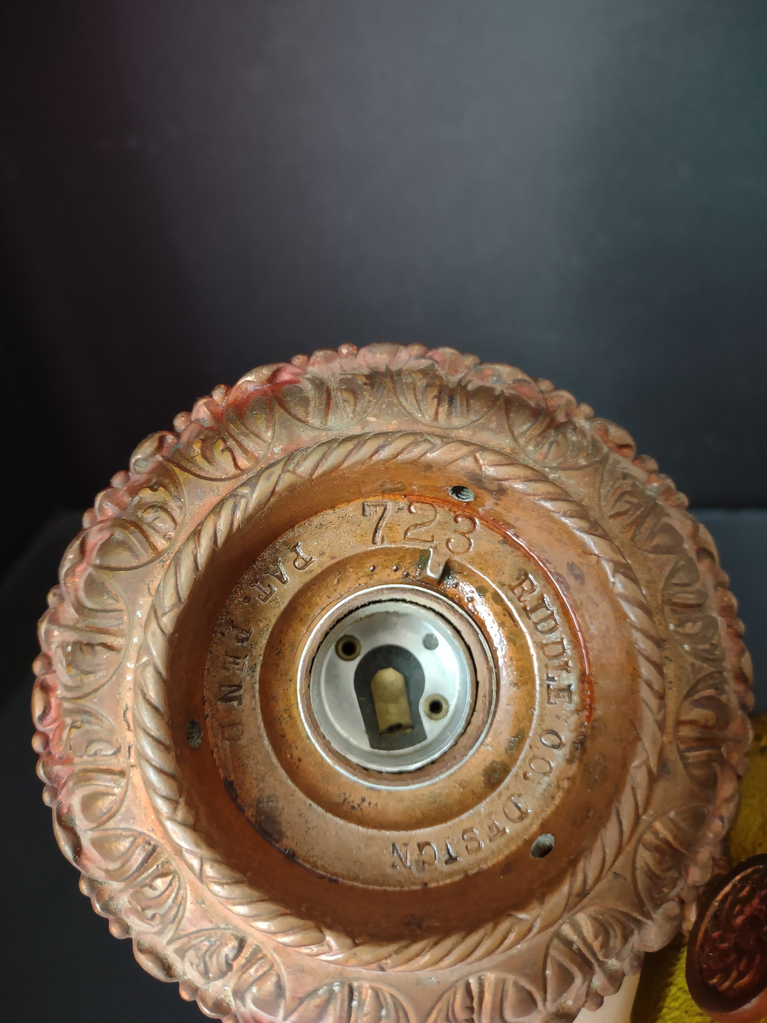 Vintage Art Deco Wall Sconces Pair Yellow Gold Riddle Co USA Cast Metal [6472]