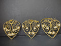 Vintage Golden Wire Filigree Pearl Heart Christmas Ornaments Set of 3 [4850]
