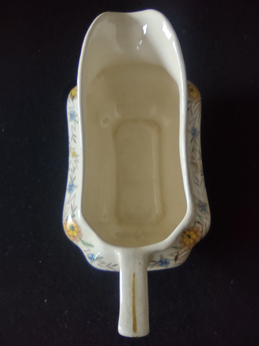 Vintage Steubenville Gravy Sauce Boat Blue Yellow Floral Cream Ceramic [6476]