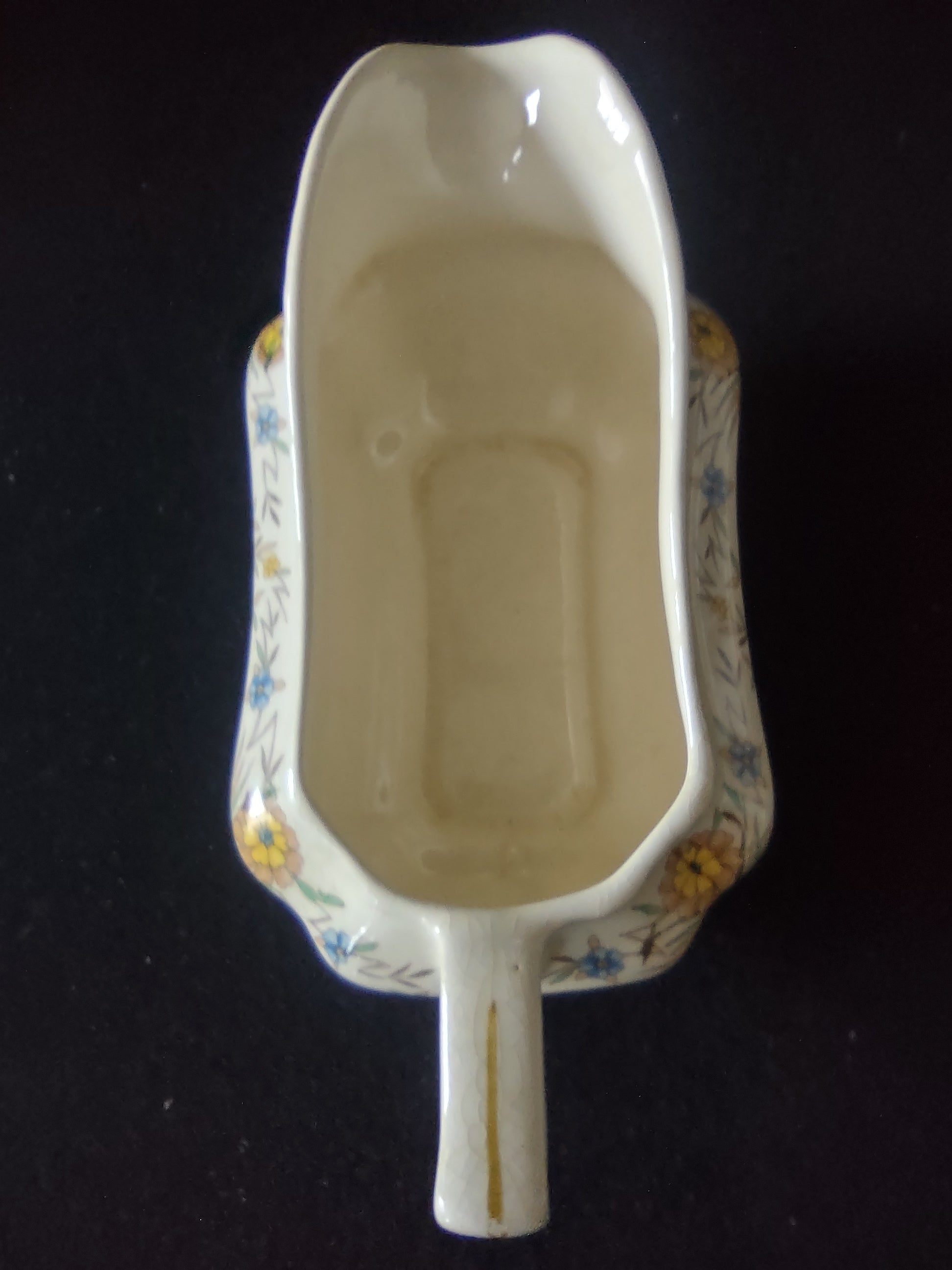 Vintage Steubenville Gravy Sauce Boat Blue Yellow Floral Cream Ceramic [6476]