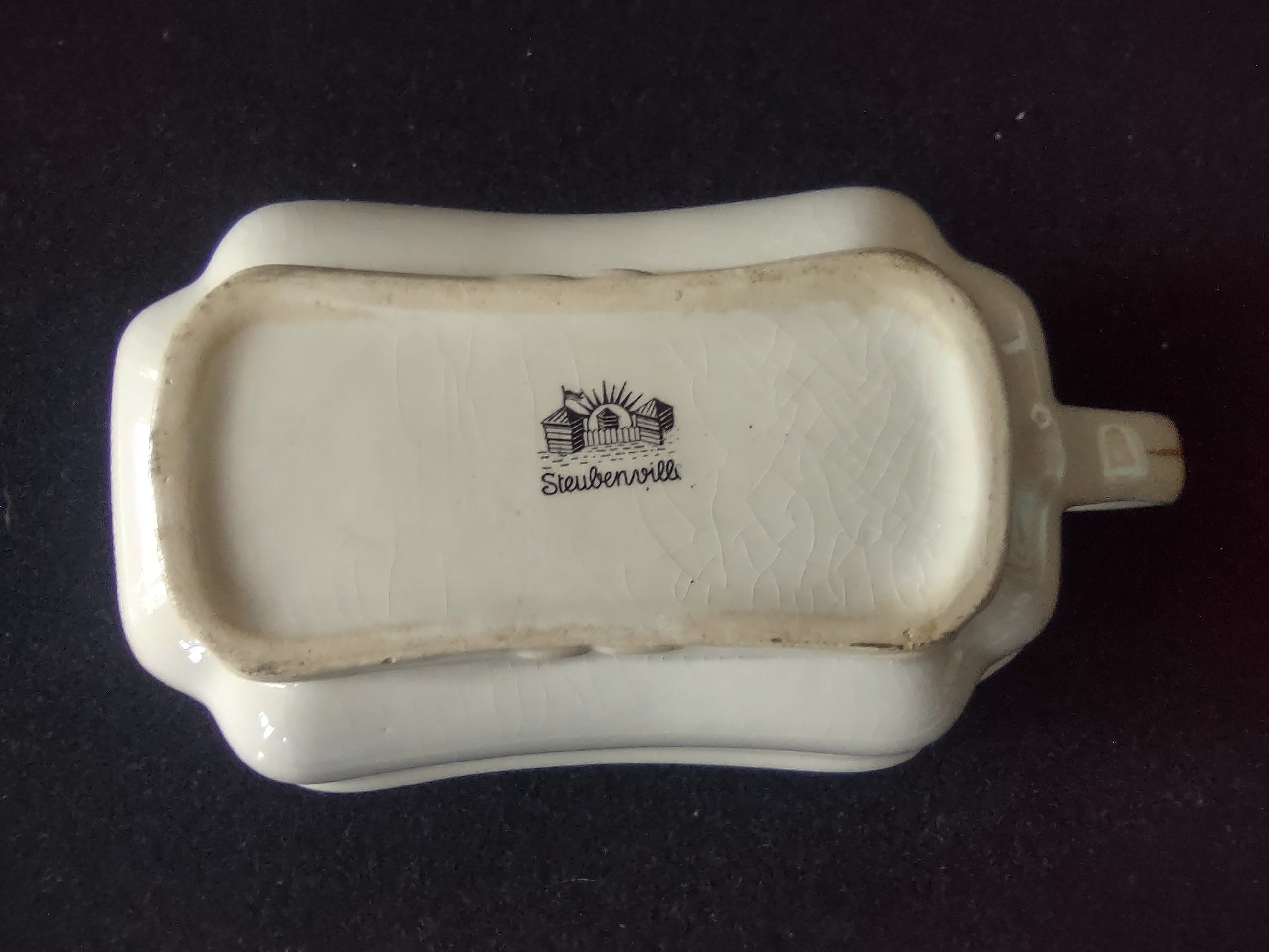 Vintage Steubenville Gravy Sauce Boat Blue Yellow Floral Cream Ceramic [6476]