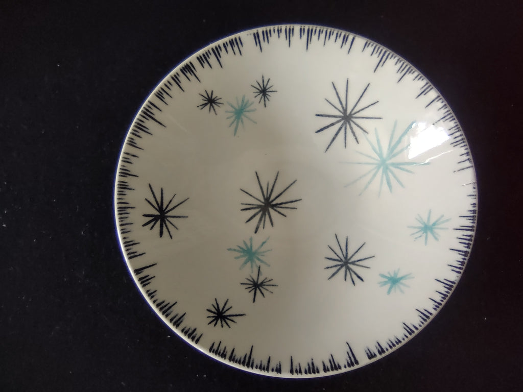 Vintage Homer Laughlin Dura-Print Atomic Starburst Berry Bowl Black Teal [6477]