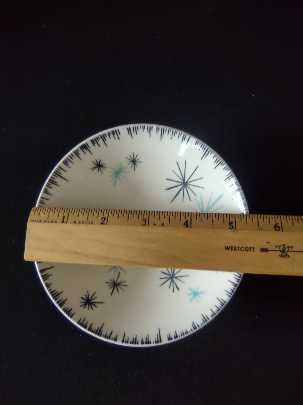Vintage Homer Laughlin Dura-Print Atomic Starburst Berry Bowl Black Teal [6477]