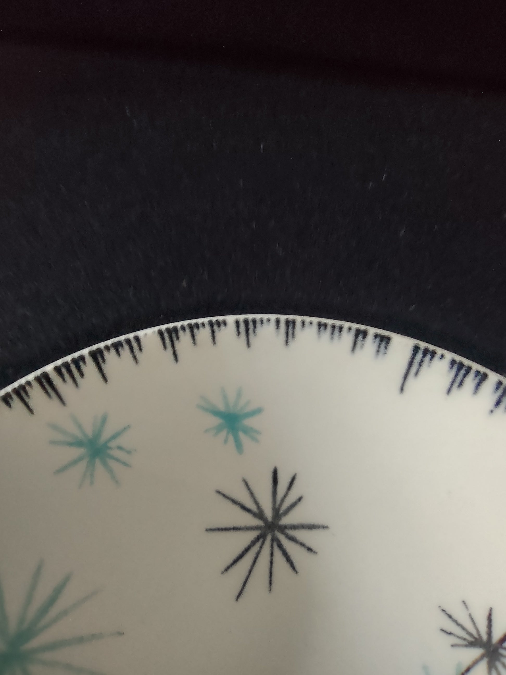 Vintage Homer Laughlin Dura-Print Atomic Starburst Berry Bowl Black Teal [6477]