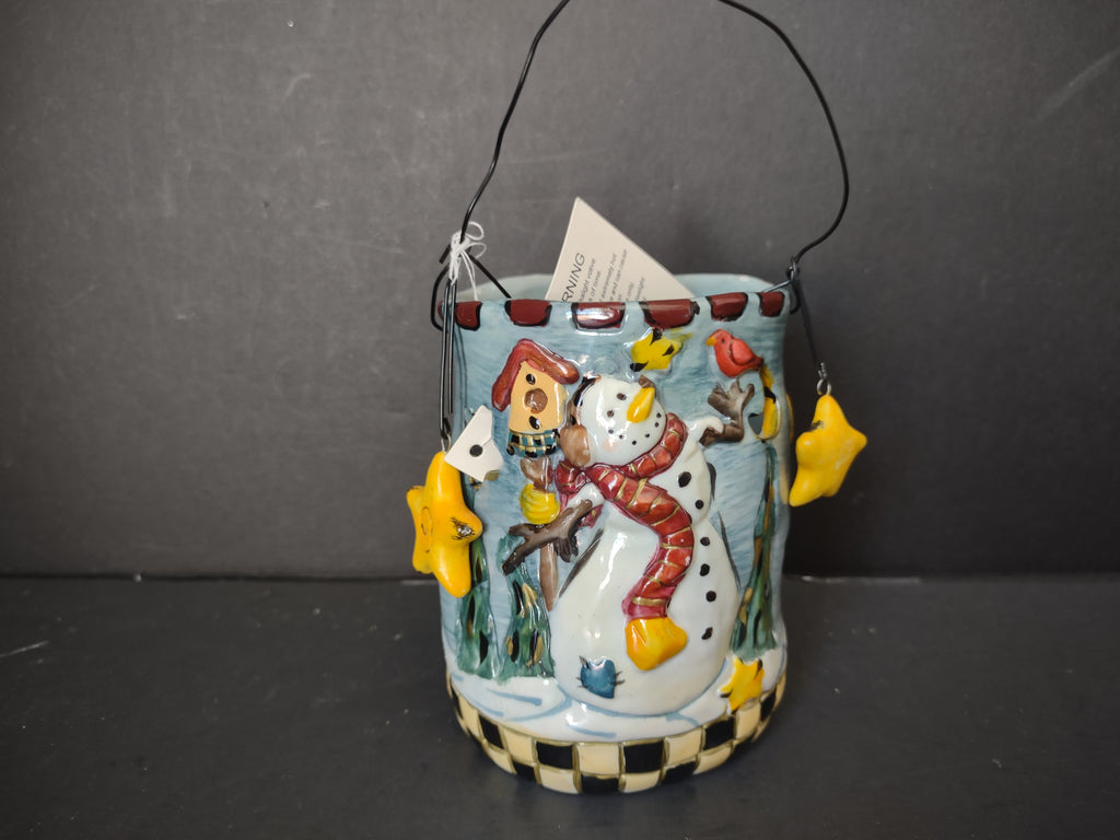 Vintage Snowman Ceramic Candle Lantern Christmas Luminary Stars [4852]