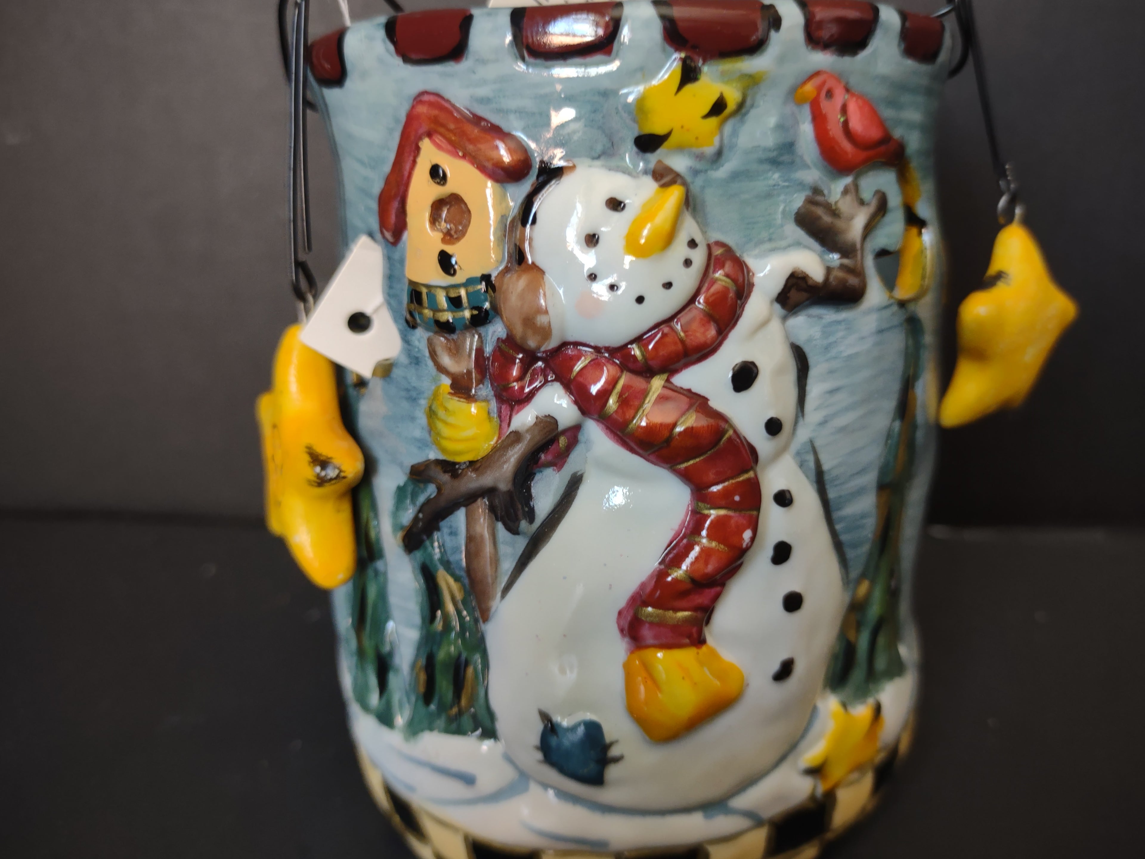 Vintage Snowman Ceramic Candle Lantern Christmas Luminary Stars [4852]
