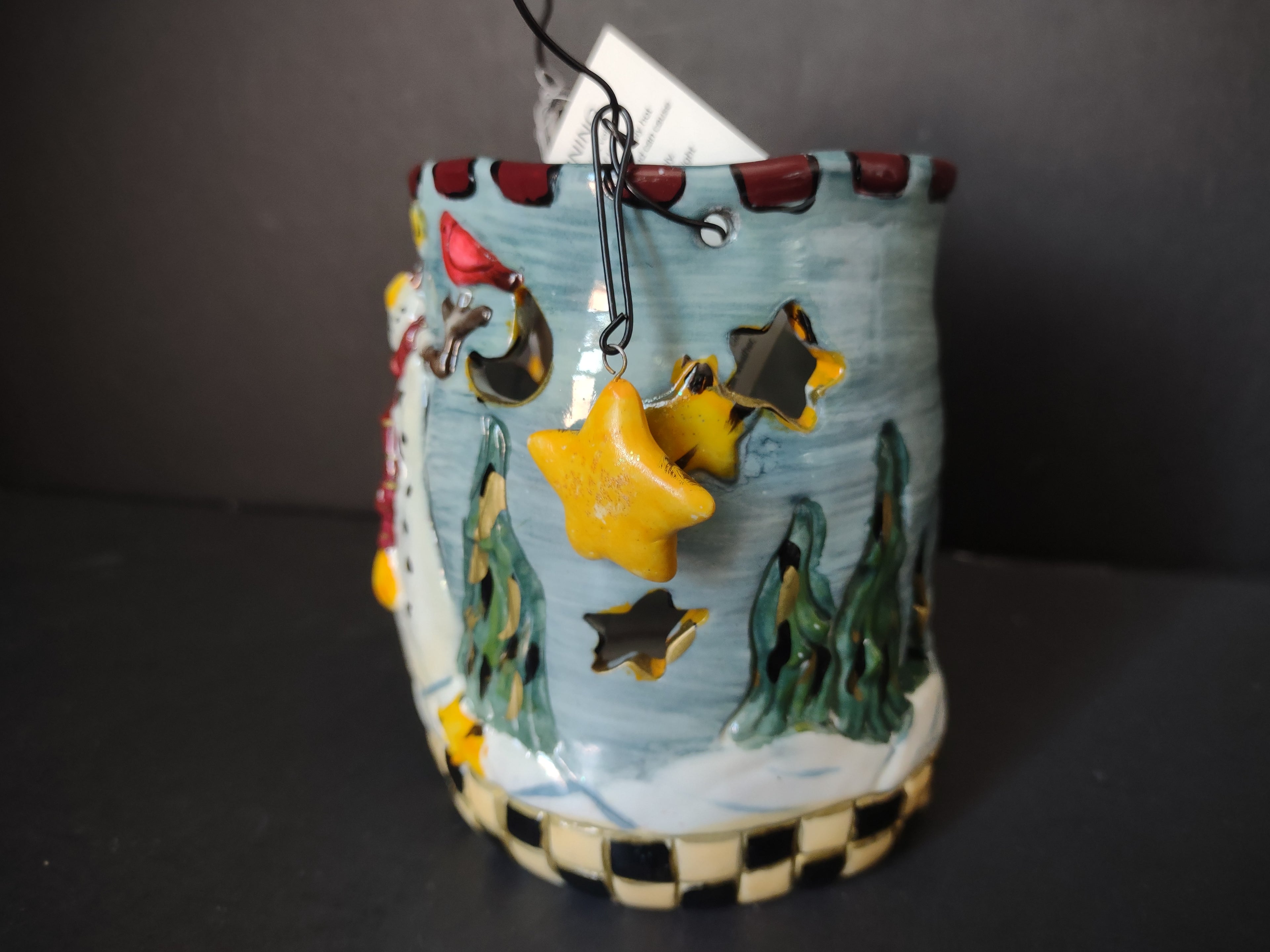 Vintage Snowman Ceramic Candle Lantern Christmas Luminary Stars [4852]