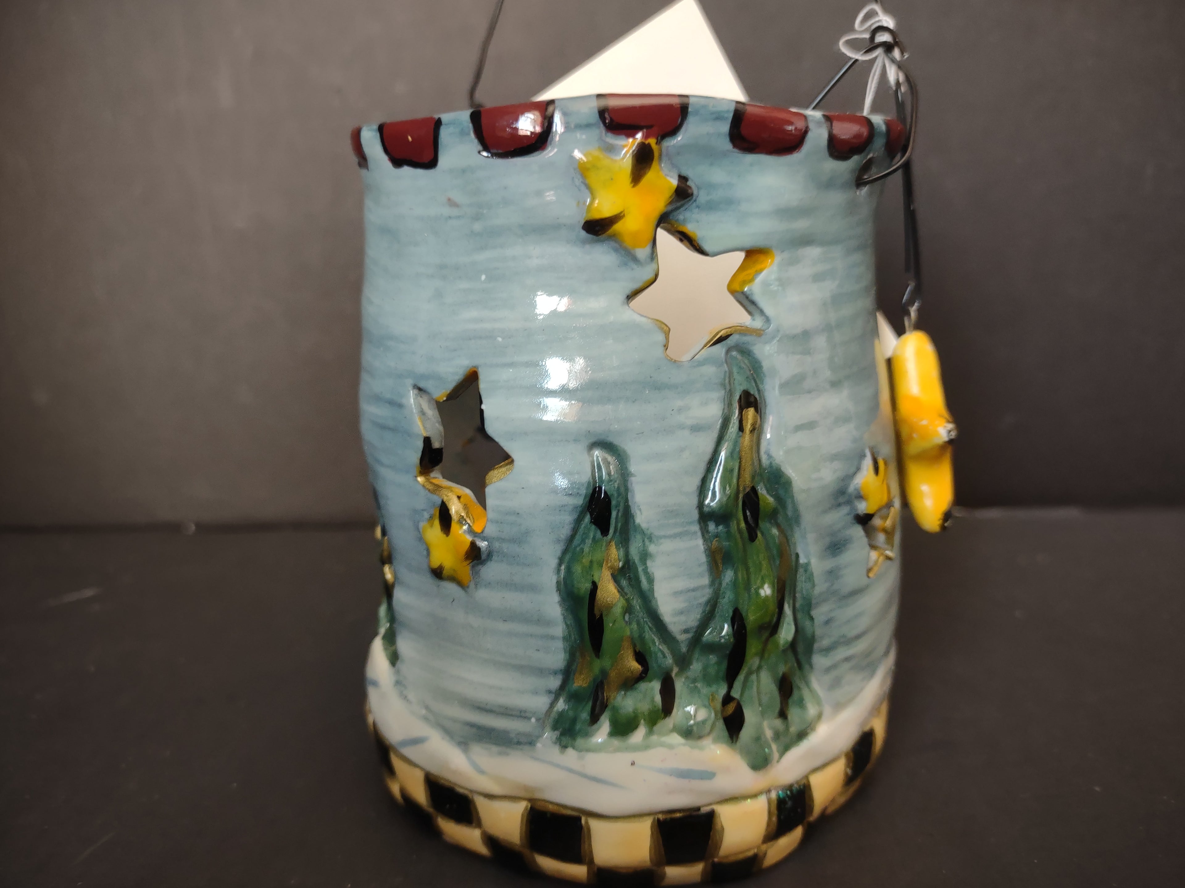 Vintage Snowman Ceramic Candle Lantern Christmas Luminary Stars [4852]