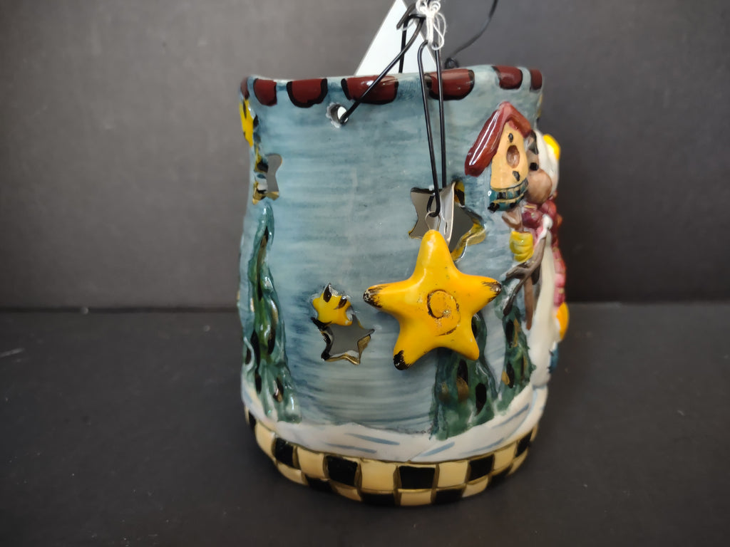 Vintage Snowman Ceramic Candle Lantern Christmas Luminary Stars [4852]