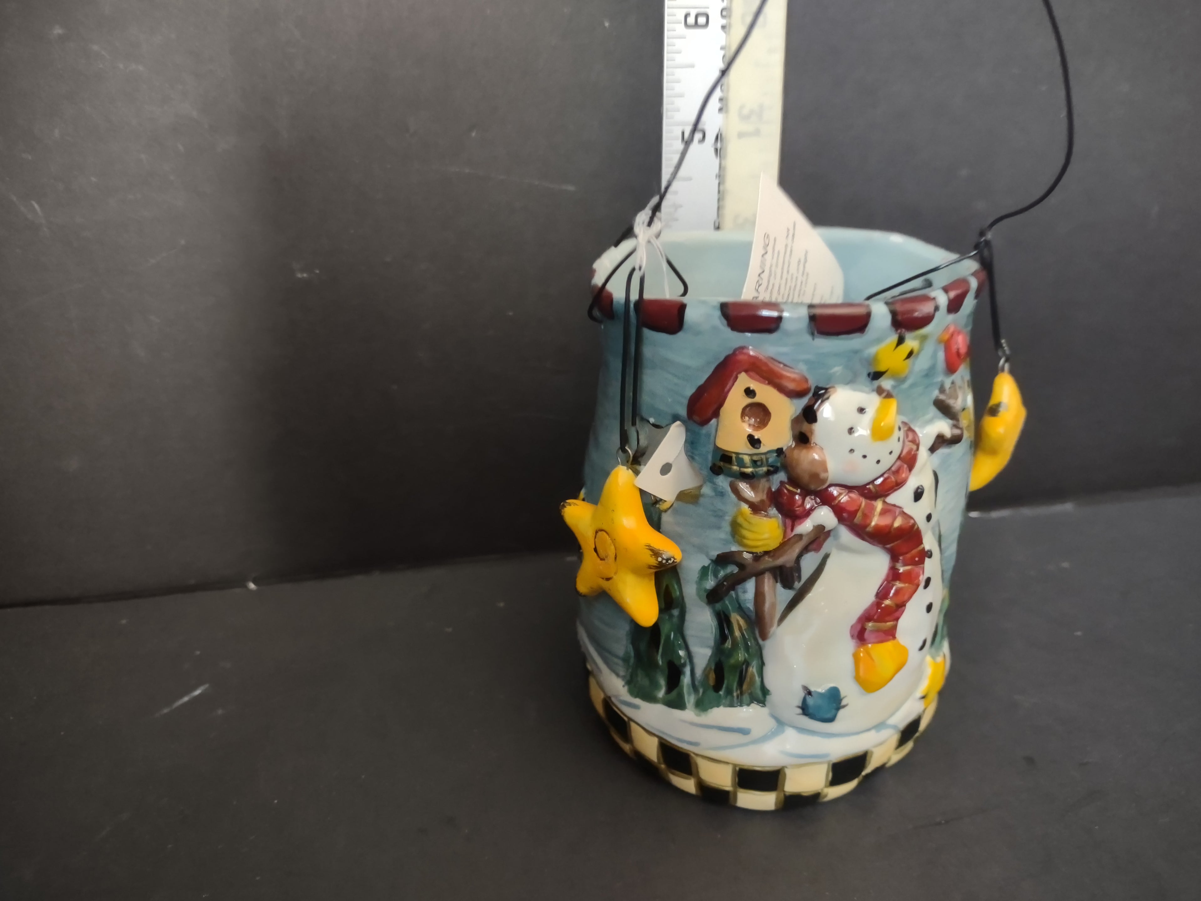Vintage Snowman Ceramic Candle Lantern Christmas Luminary Stars [4852]