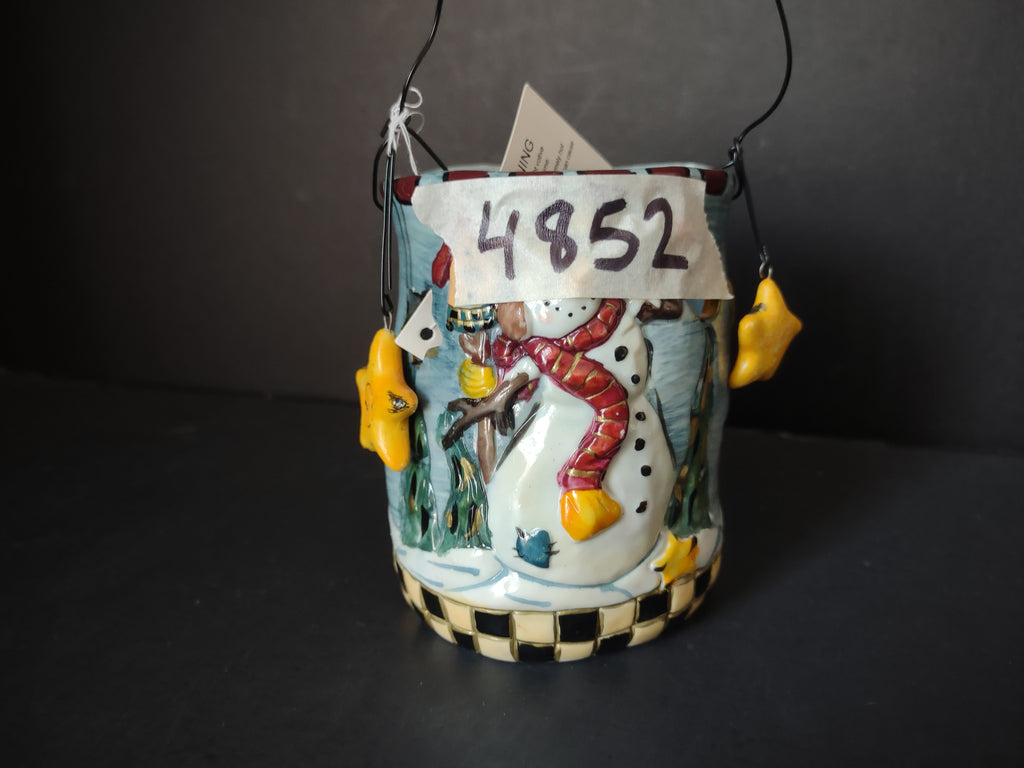 Vintage Snowman Ceramic Candle Lantern Christmas Luminary Stars [4852]